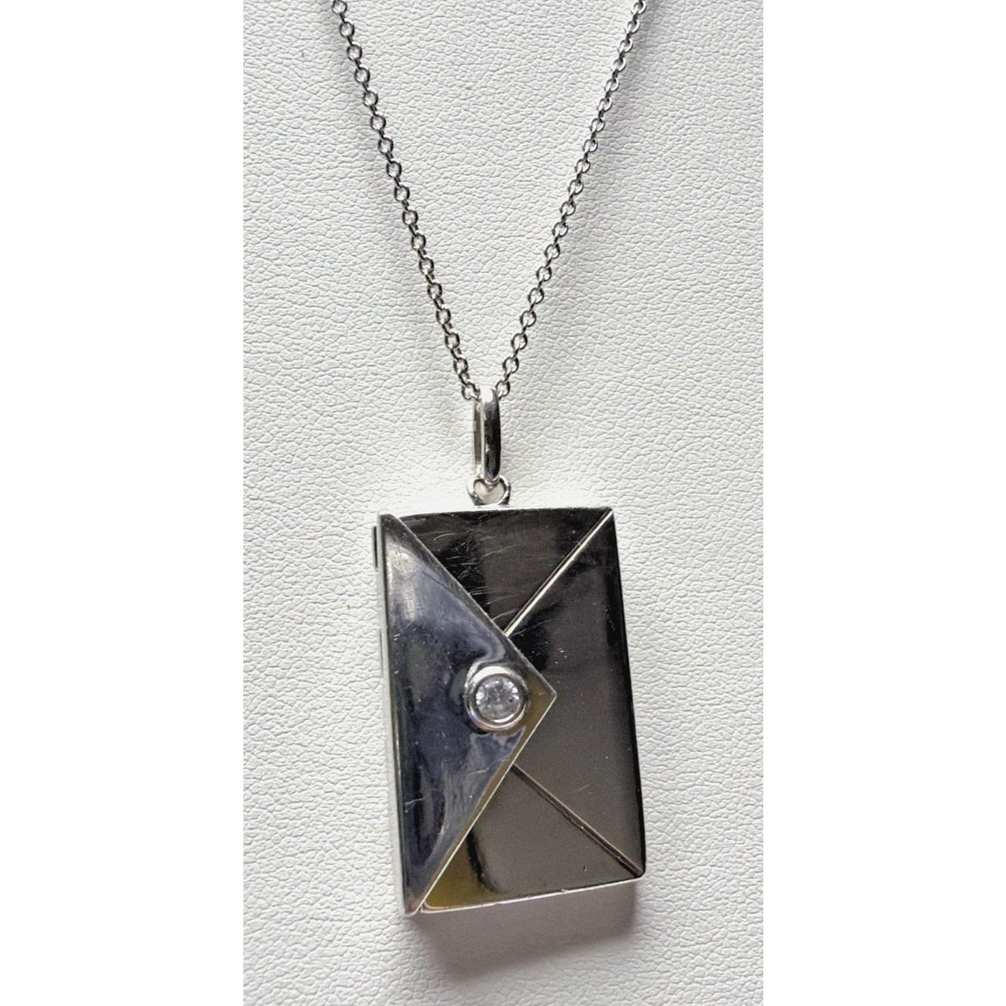Vintage Sterling Silver Envelope Locket Love Note Message Charm Necklace CZ
