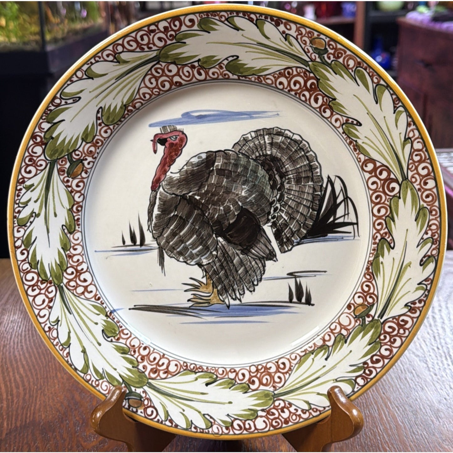 Vintage Mancioli Montelupo Majolica Pottery Turkey Plate Hand Painted