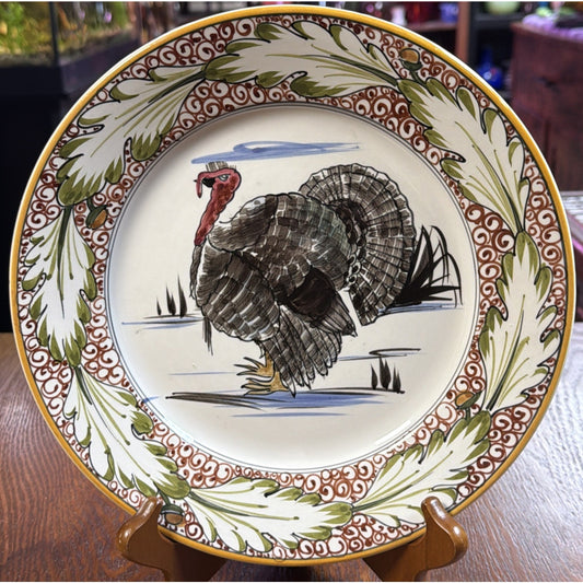 Vintage Mancioli Montelupo Majolica Pottery Turkey Plate Hand Painted