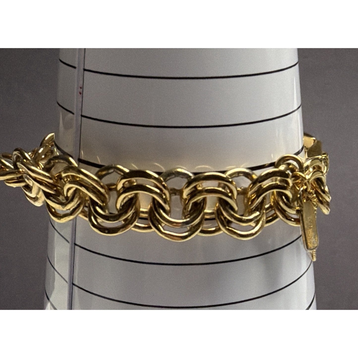 Vintage Monet Gold Tone Double Chain Link Bracelet Safety Chain Clasp