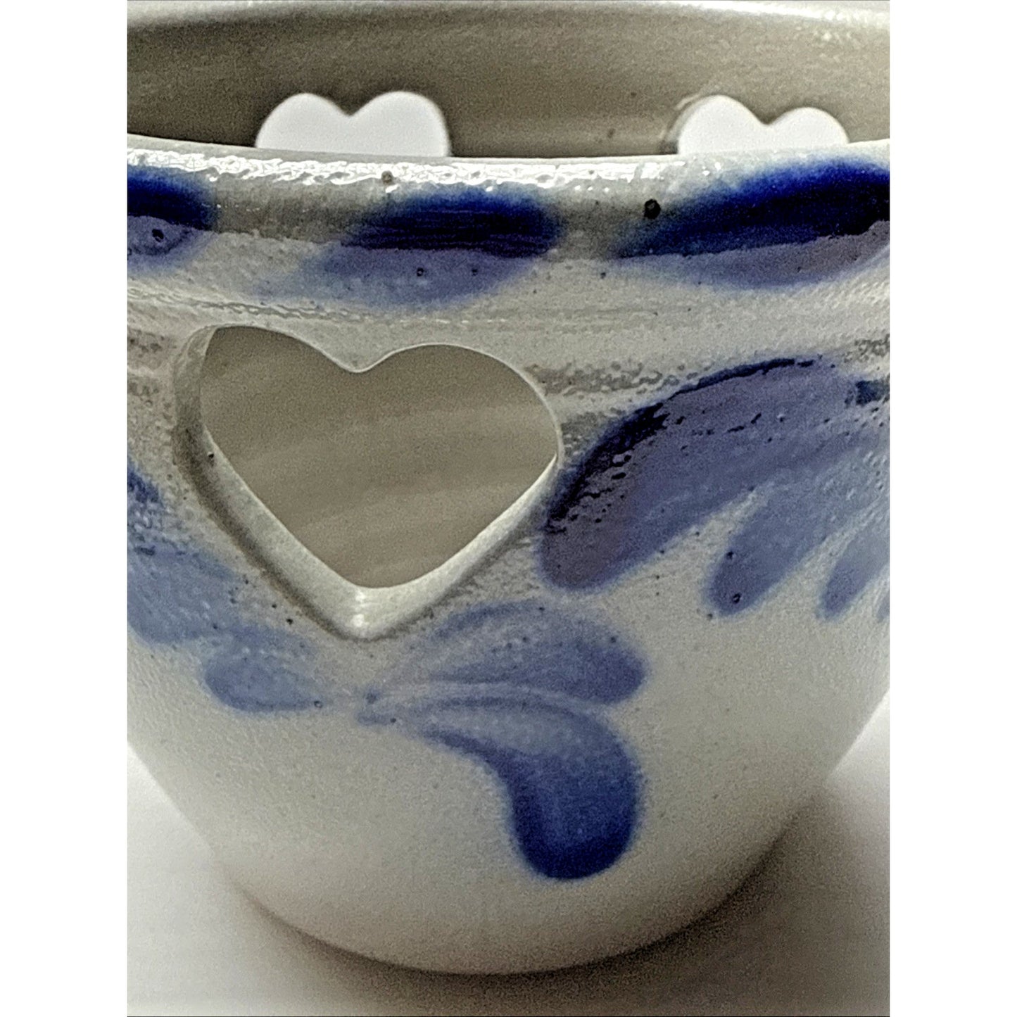 Vintage Eldreth Pottery Salt Glaze Reticulated Heart Crock Bowl Candle Holder