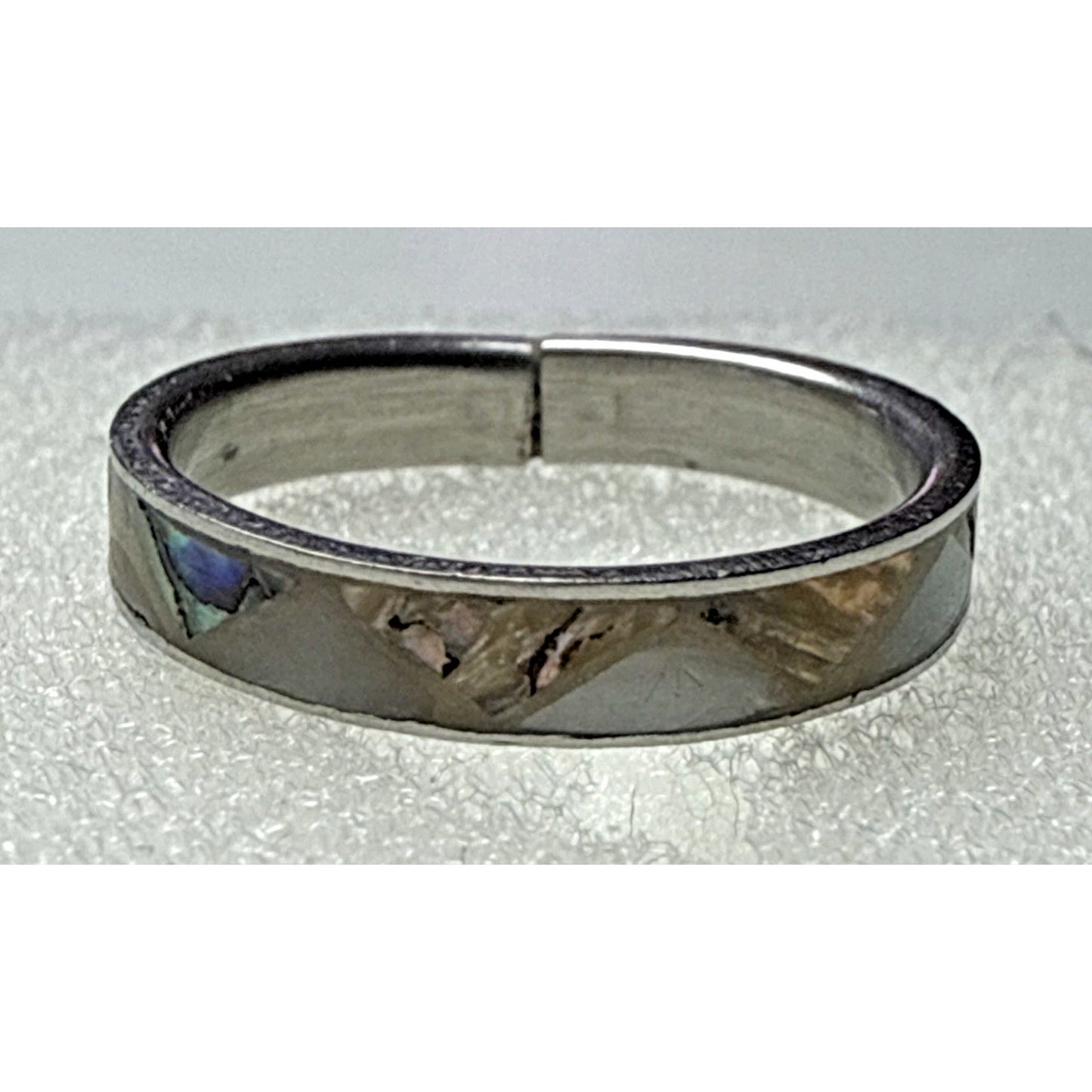 Vtg Southwest Sterling Silver Inlaid Mother of Pearl Ring Zig Zag Sz 5.5 As Is