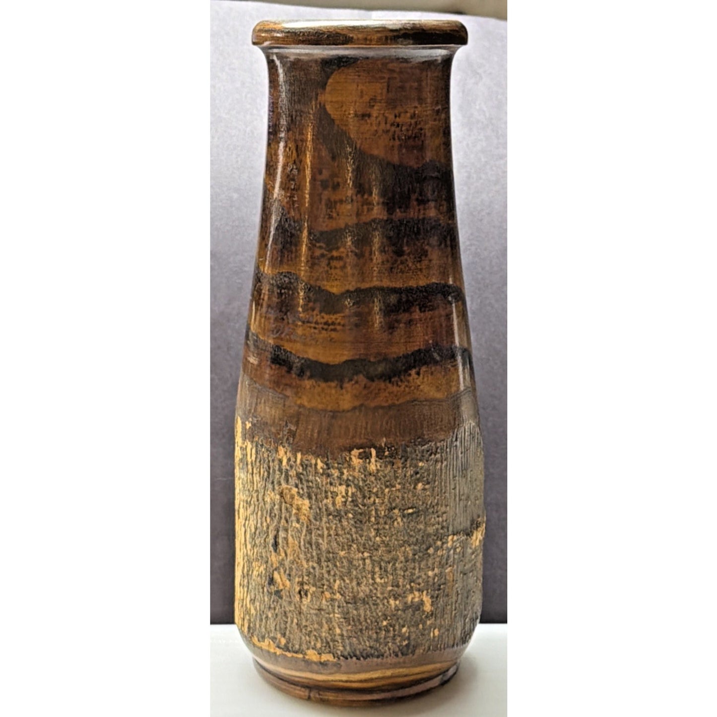 Antique Adirondack Souvenir Wood Turned Vase Bark Native American WI Dells As Is