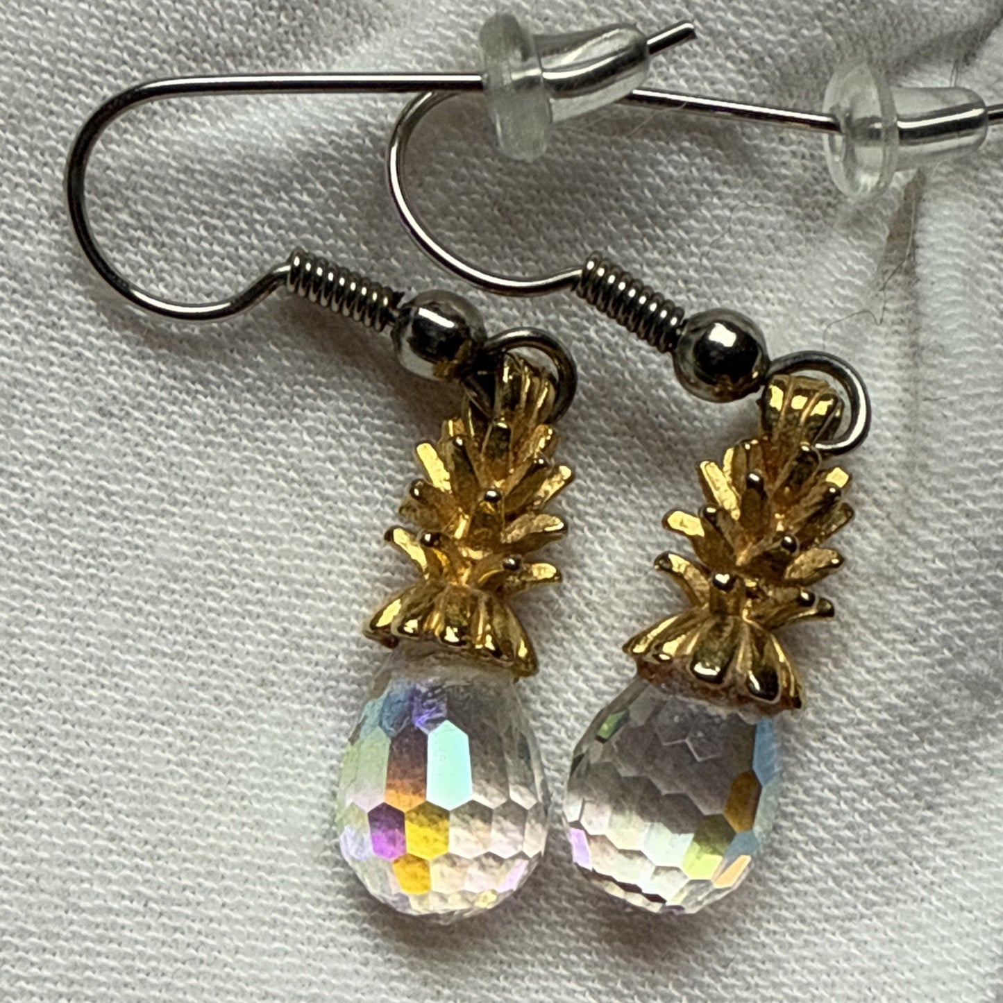 Vintage Set Faceted Crystal Pineapple Earrings and Pendant Charm As Is