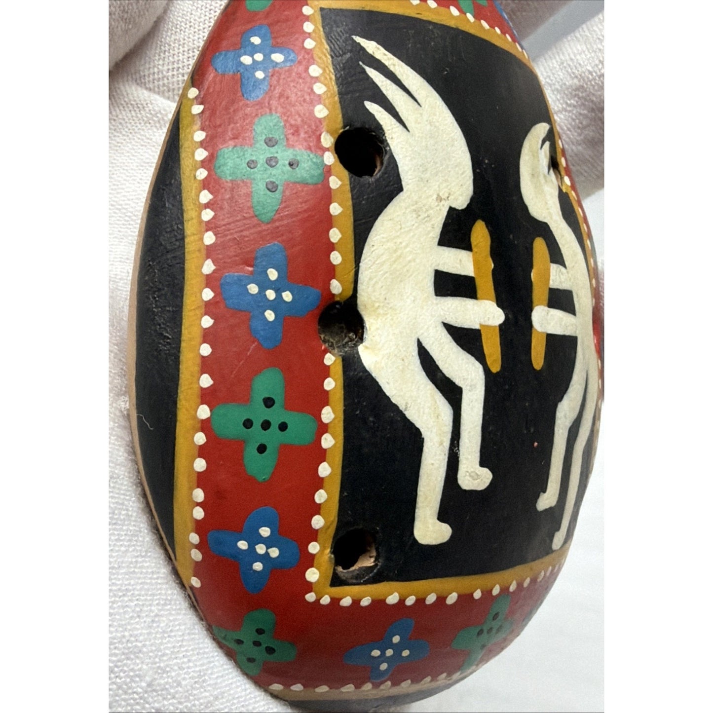 Native Southwest Kokopelli Whistle Hand Painted Clay Ocarina Flute Pendant