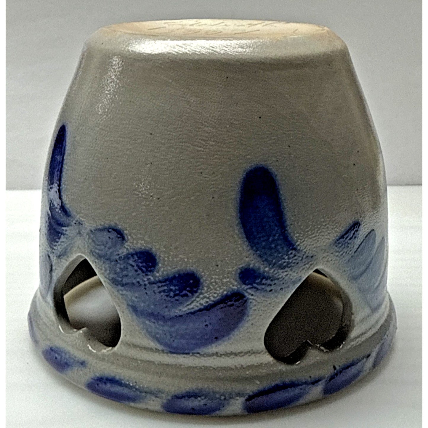 Vintage Eldreth Pottery Salt Glaze Reticulated Heart Crock Bowl Candle Holder