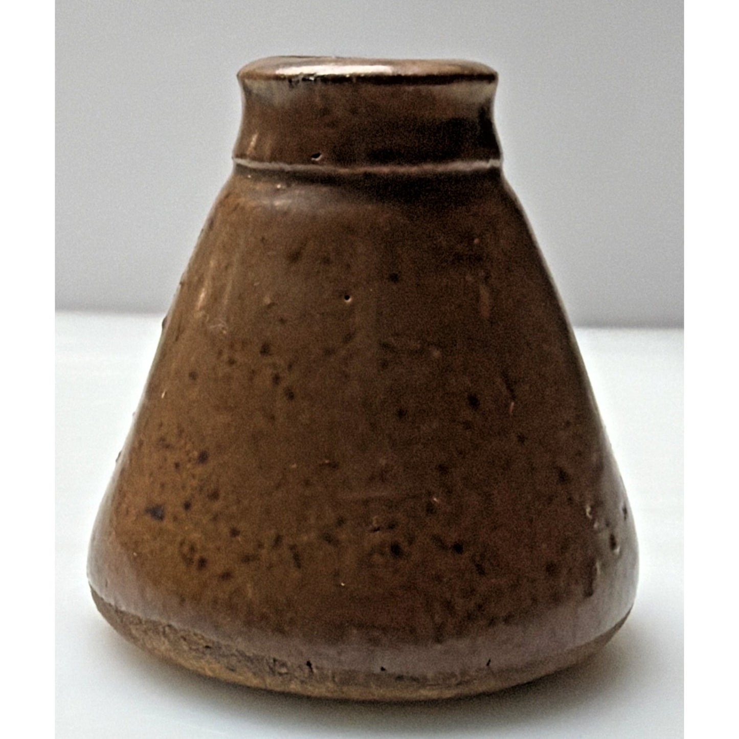 Primitive Stoneware Salt Glazed Cone Inkwell Brown Ink Bottle Vase