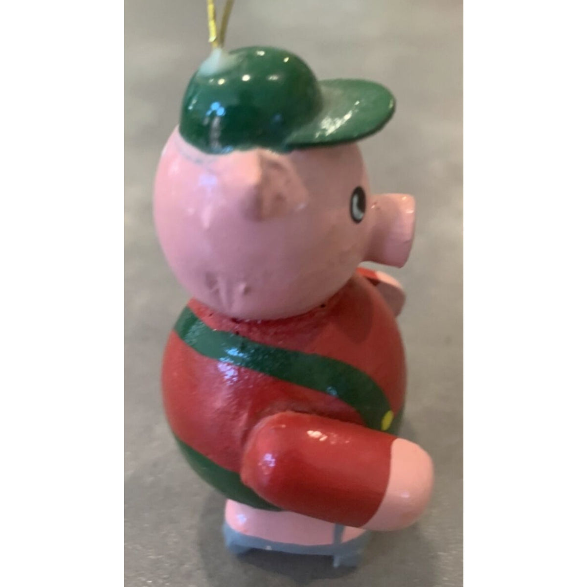 Vintage R Dakin Co Wood Skating Pig Ornament Painted Sticker