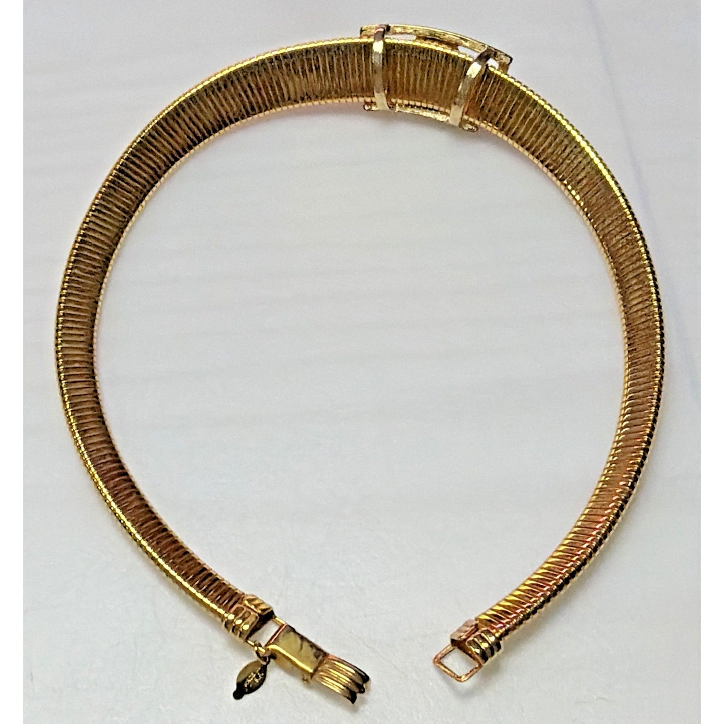 Vtg Park Lane Deco Inspired Collar Necklace Faux Pearl Slider Gold Tone Omega
