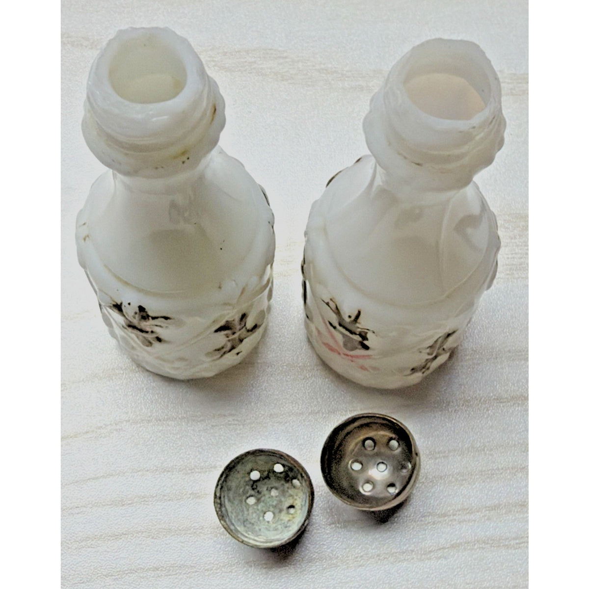 EAPG Eagle Glass Co No 46 Fleur de Lis Shakers Painted As Is