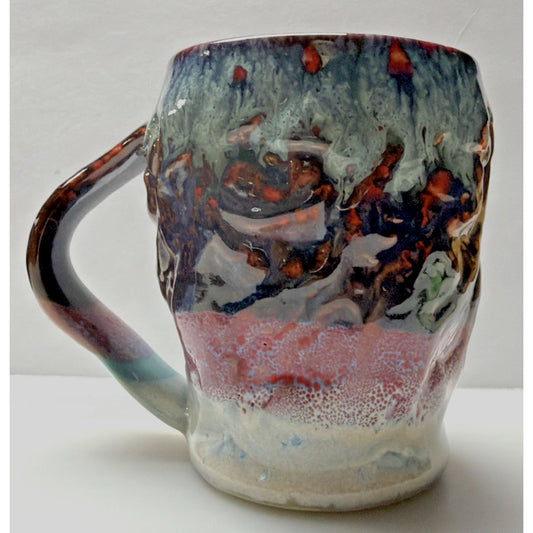 Vintage Studio Art Pottery Mug Glazed Twisted Handle Brown Blue Glazed Signed