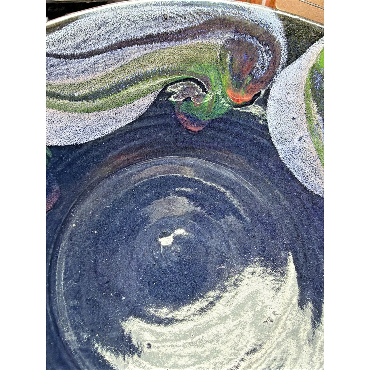 Vtg Wyatt Lane Studio Art Pottery Console Bowl Stoneware Navy Abstract Glaze