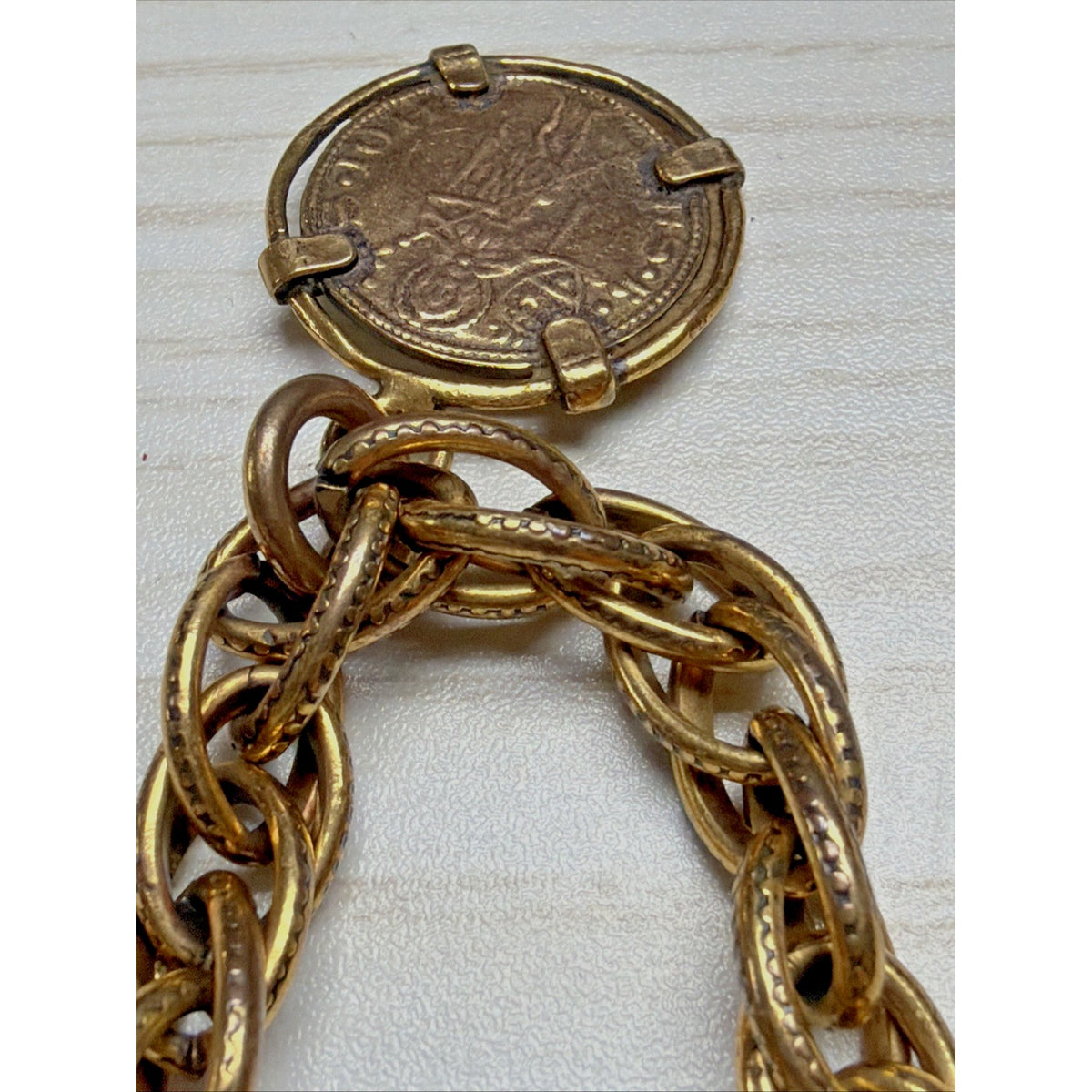 Vintage Coin Charm Bracelet Statement Medallion Florin Saint Jean Baptiste
