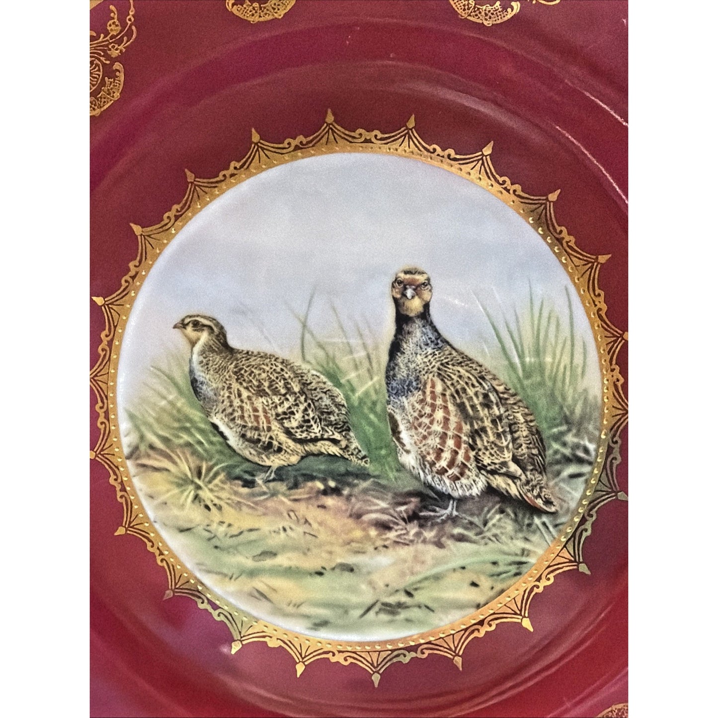 Vintage STW Bavaria Game Plate Pink Fuchsia Quail Gold Gilt Trim Ornate