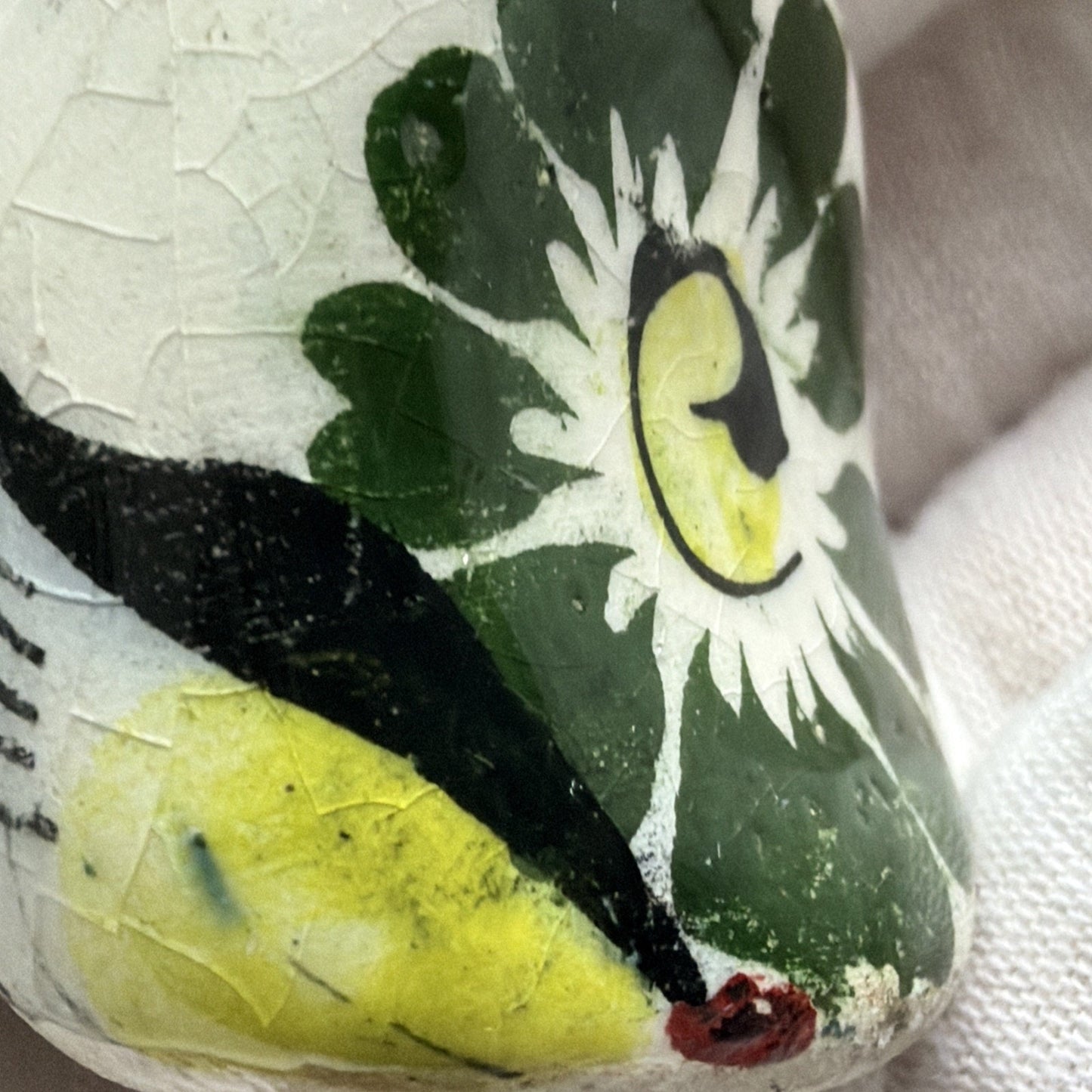 Vintage Mexican Tonala Pottery Owl Hand Painted Glazed Floral Yellow As Is