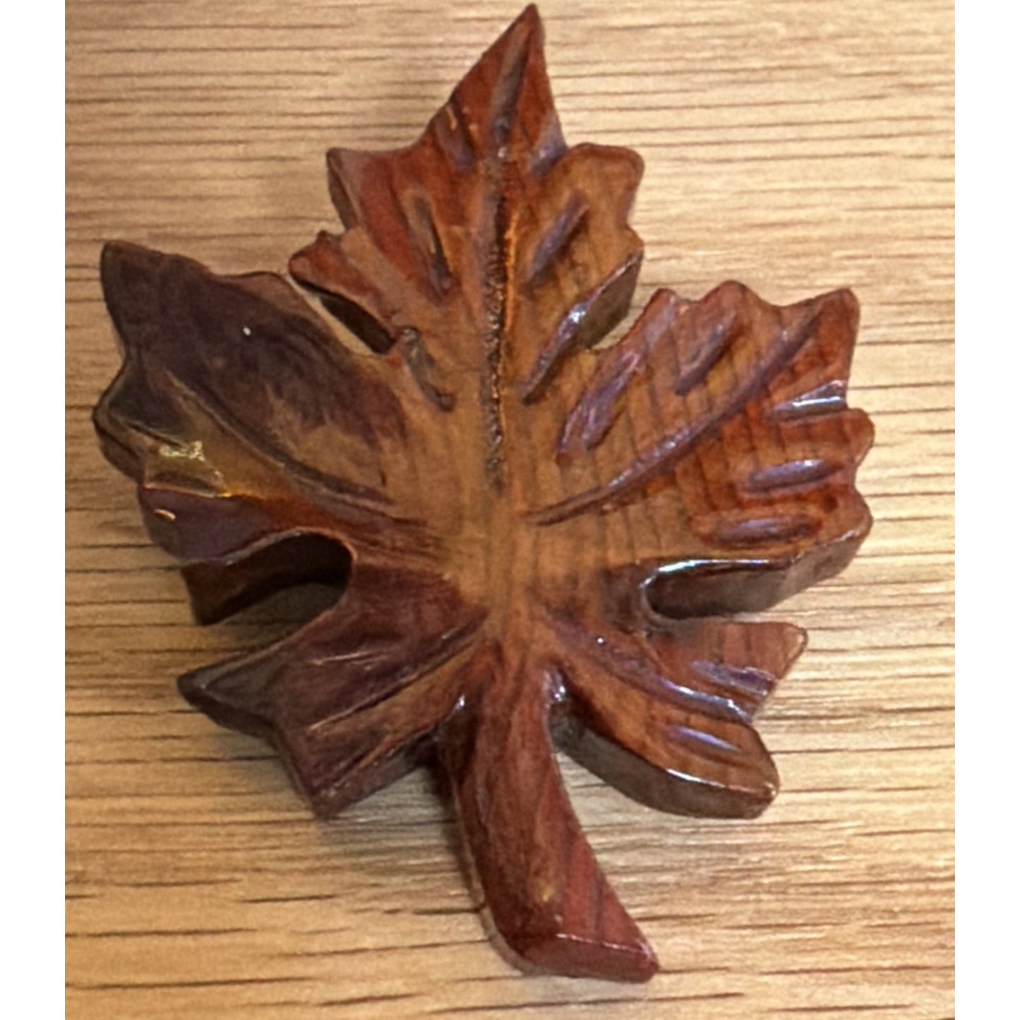 Vintage Carved Wood Maple Leaf Brooch Pin As Is