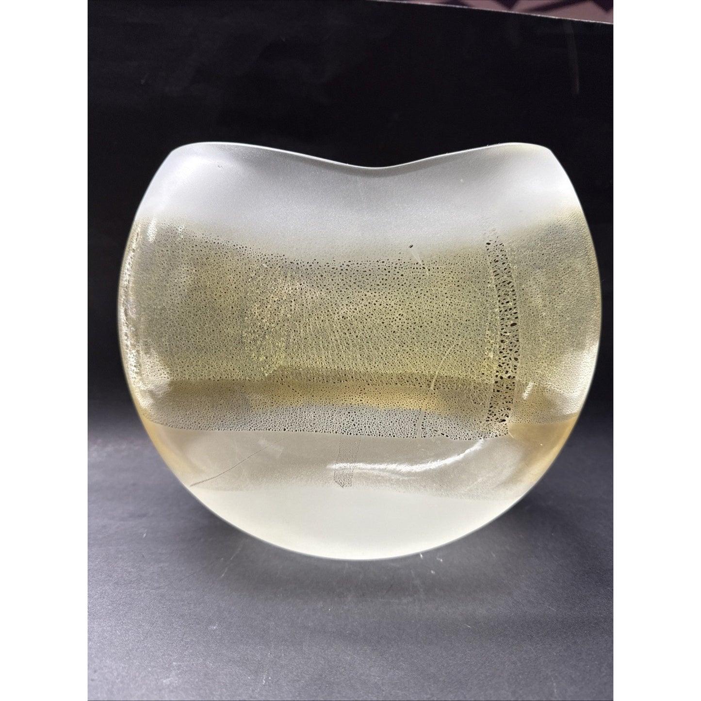 Murano Contemporary Rialto Acidato Gold Leaf Band Glass Vase Vessel Clear As-Is