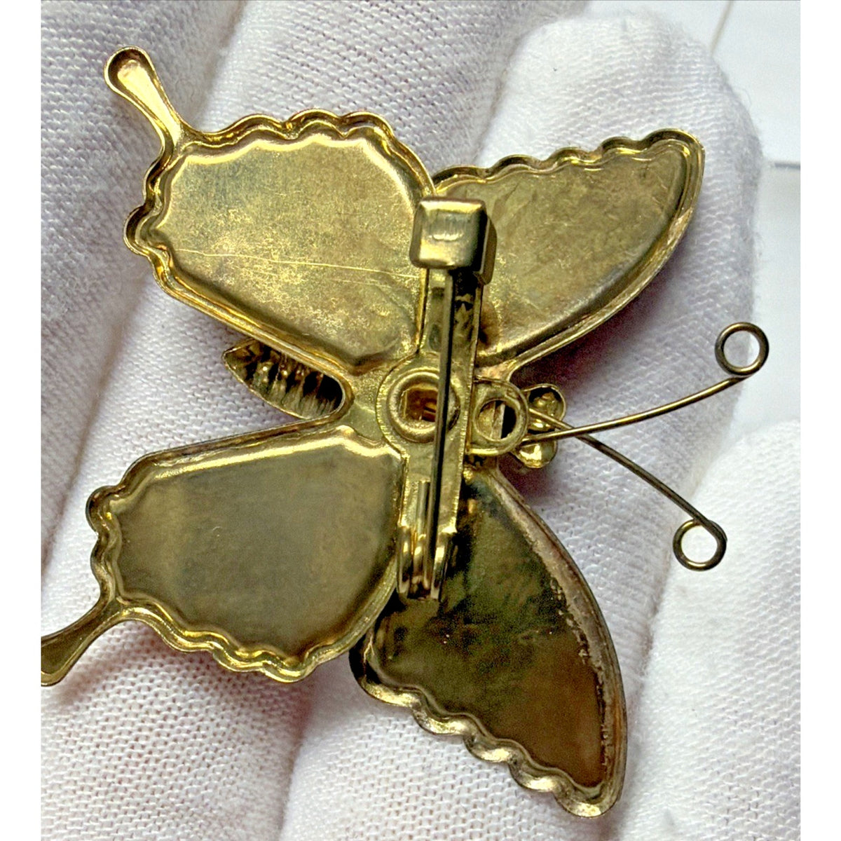 Vintage Lot of 2 Enamel Butterfly Brooch Monarch Red Blue Gold