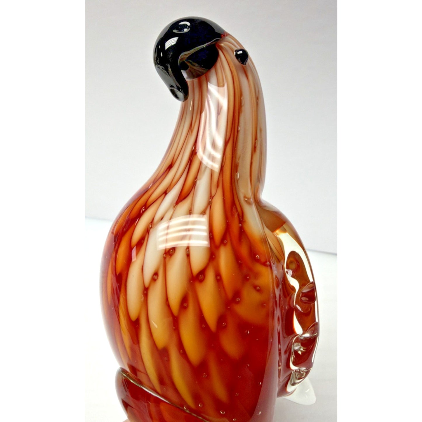 Vintage Blown Art Glass Parrot Sculpture Sommerso Bullicante Red White Bubbles