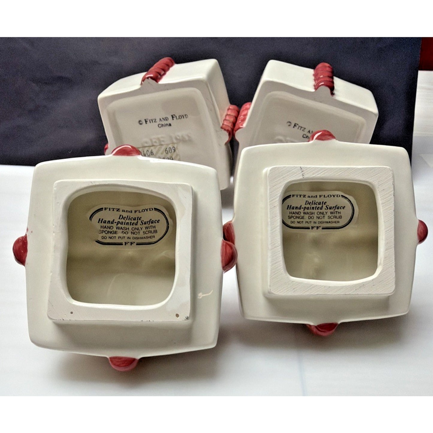 Vtg Set of 2 Fitz & Floyd Old World Santa Lid Box Gift Present Trinket Chrismas