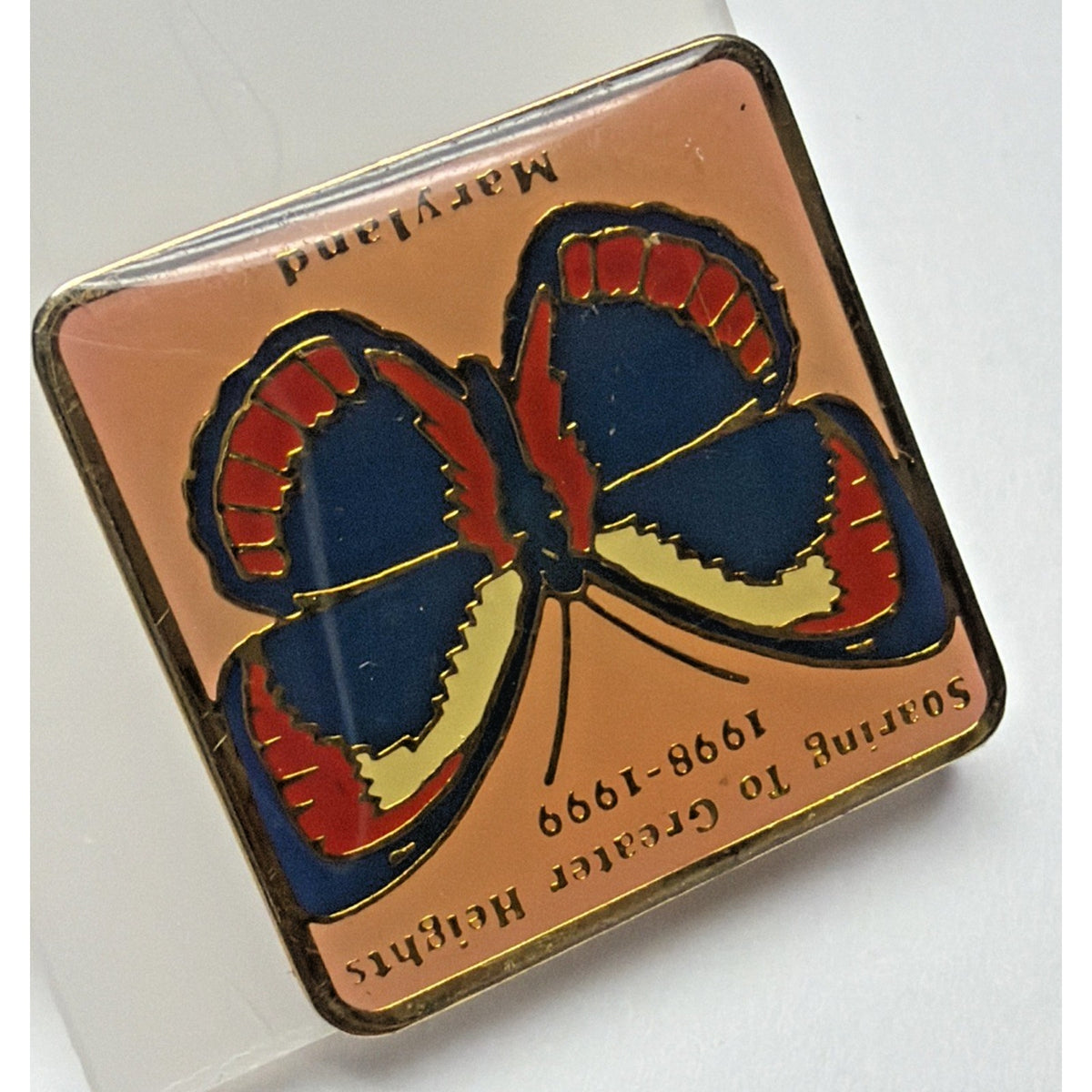 Vintage Maryland Soaring Greater Height Square Enamel Butterfly Pin Tie Tack