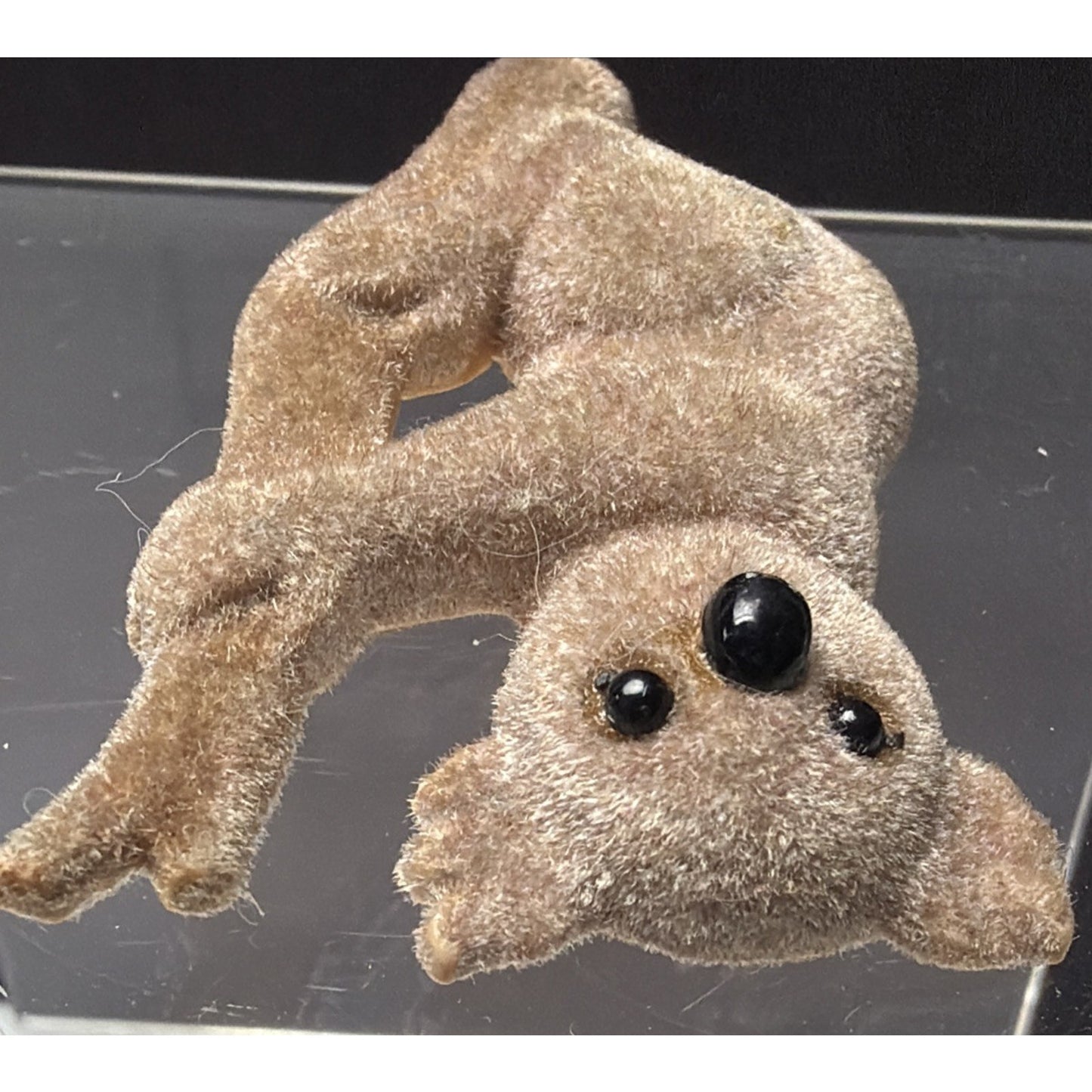 Vintage Flocked Koala Bear Pin Brooch Black Brown