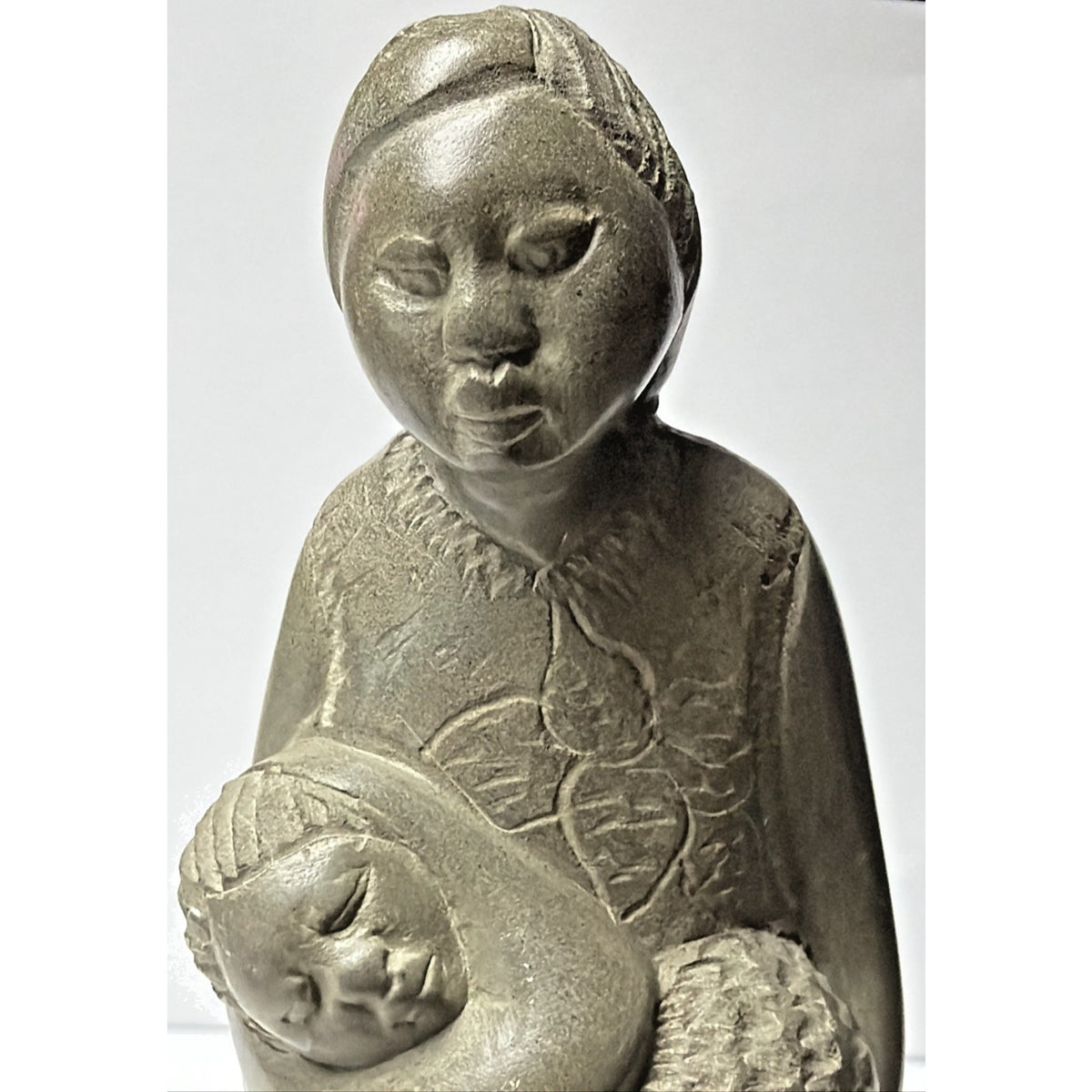 Vintage Haitian African Carved Soapstone Sculpture Mother Child Detailed Faces
