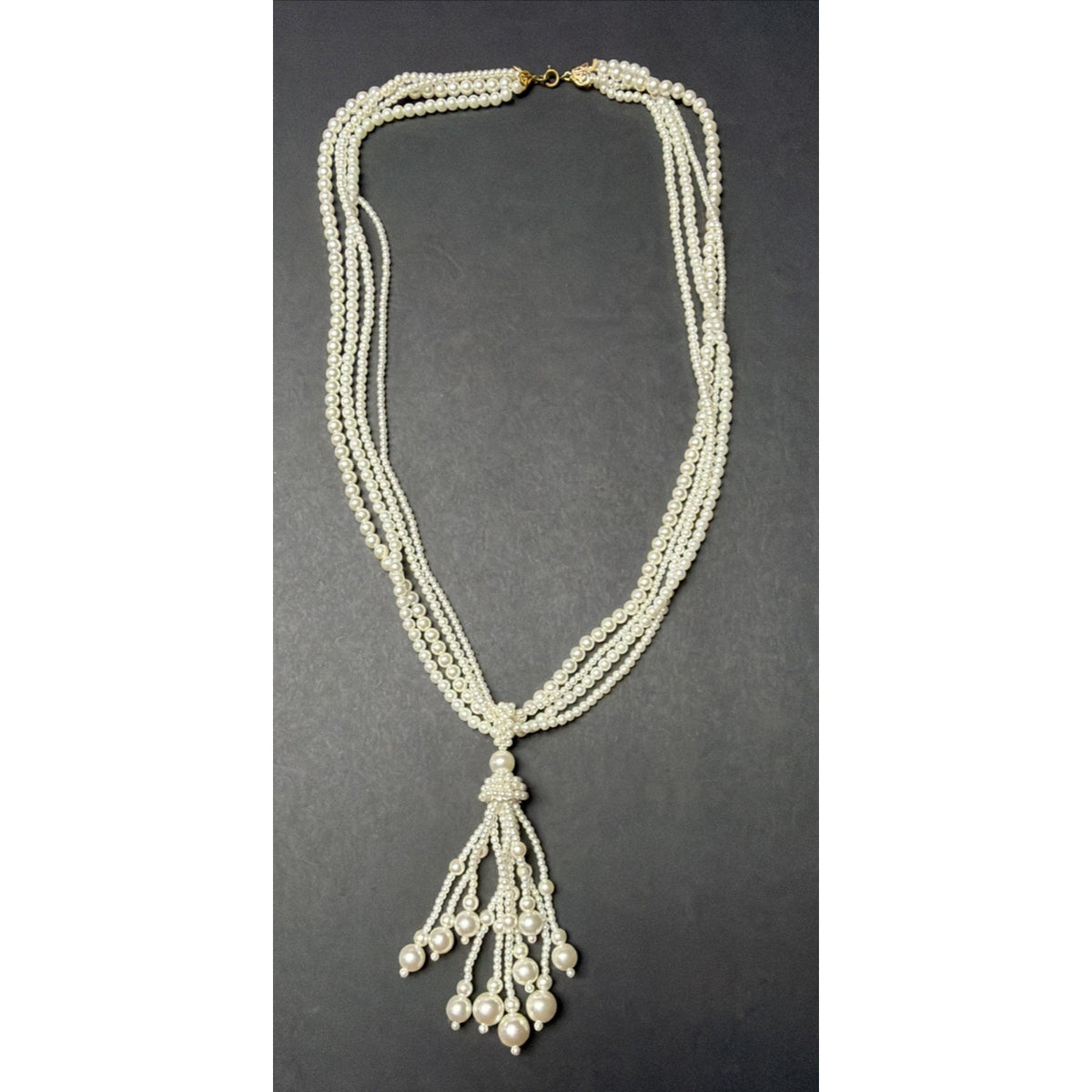 Vintage Multi Strand Faux Pearl Necklace Lariat Long Clasp