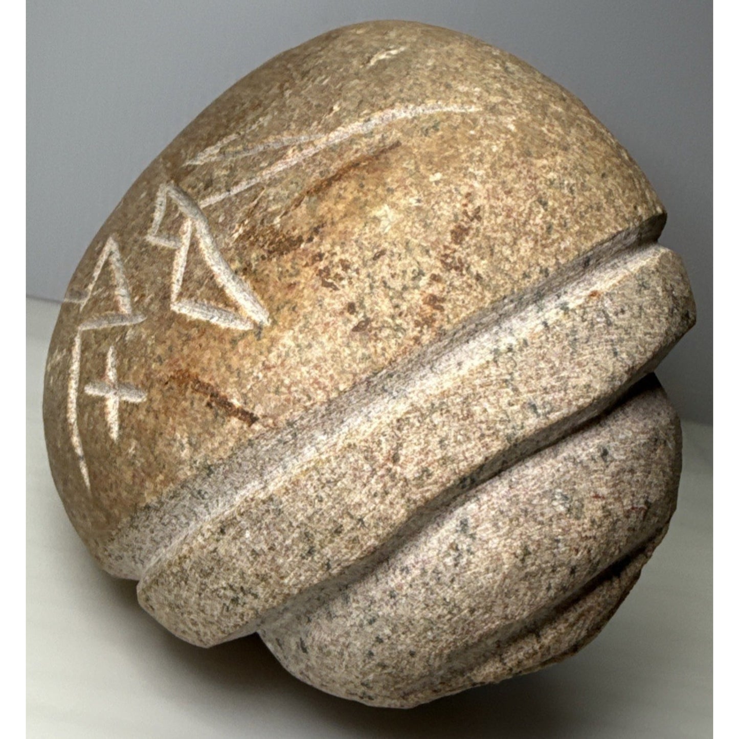 Vintage Native American Carved Stone Rock Indian Head Chief Signed Symbols