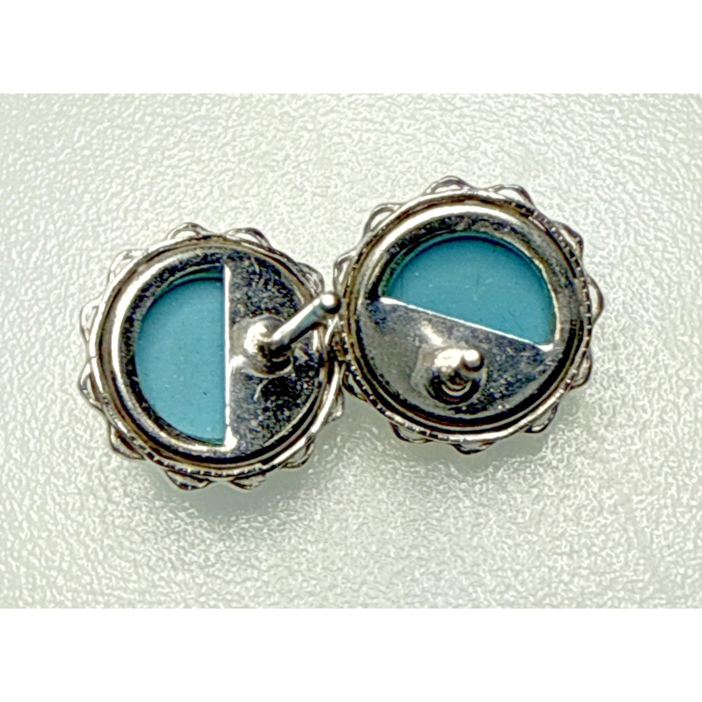 Vintage ZZ 14k White Gold Blue Turquoise Stud Earrings