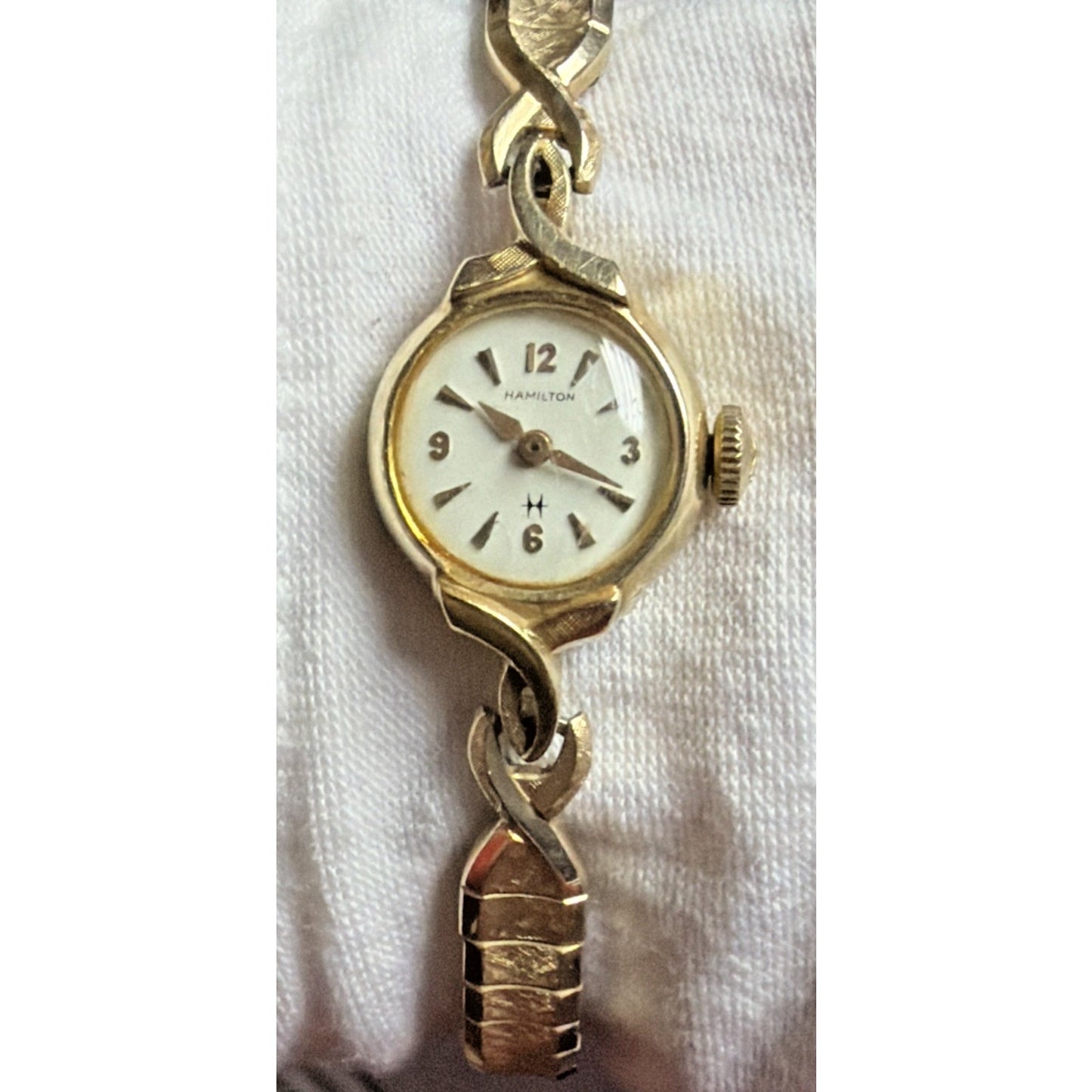 Vtg Hamilton 17 Jewel 14k Yellow Gold Wrist Watch Stretch Band Speidel USA Works