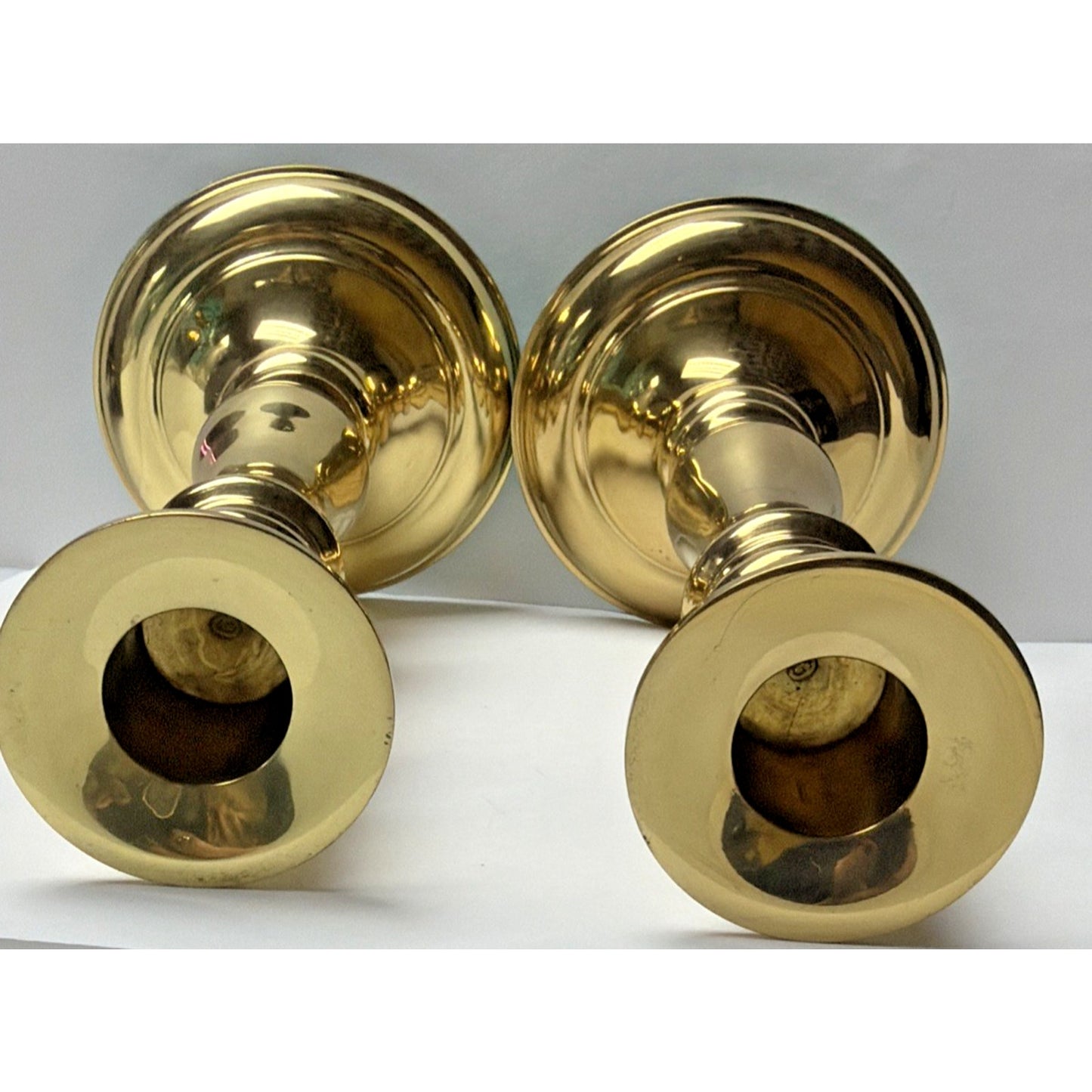Vintage Set of 2 Brass Candle Holders Heavy Candlesticks Gold