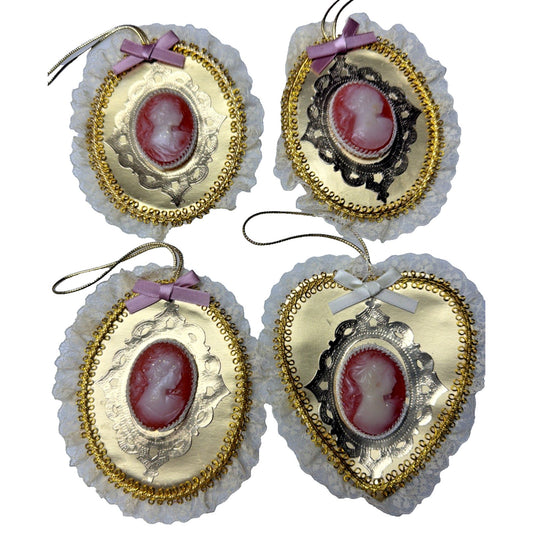 Vintage Lot of 4 Cameo Lace Gold Ornaments Victorian Taiwan As Is