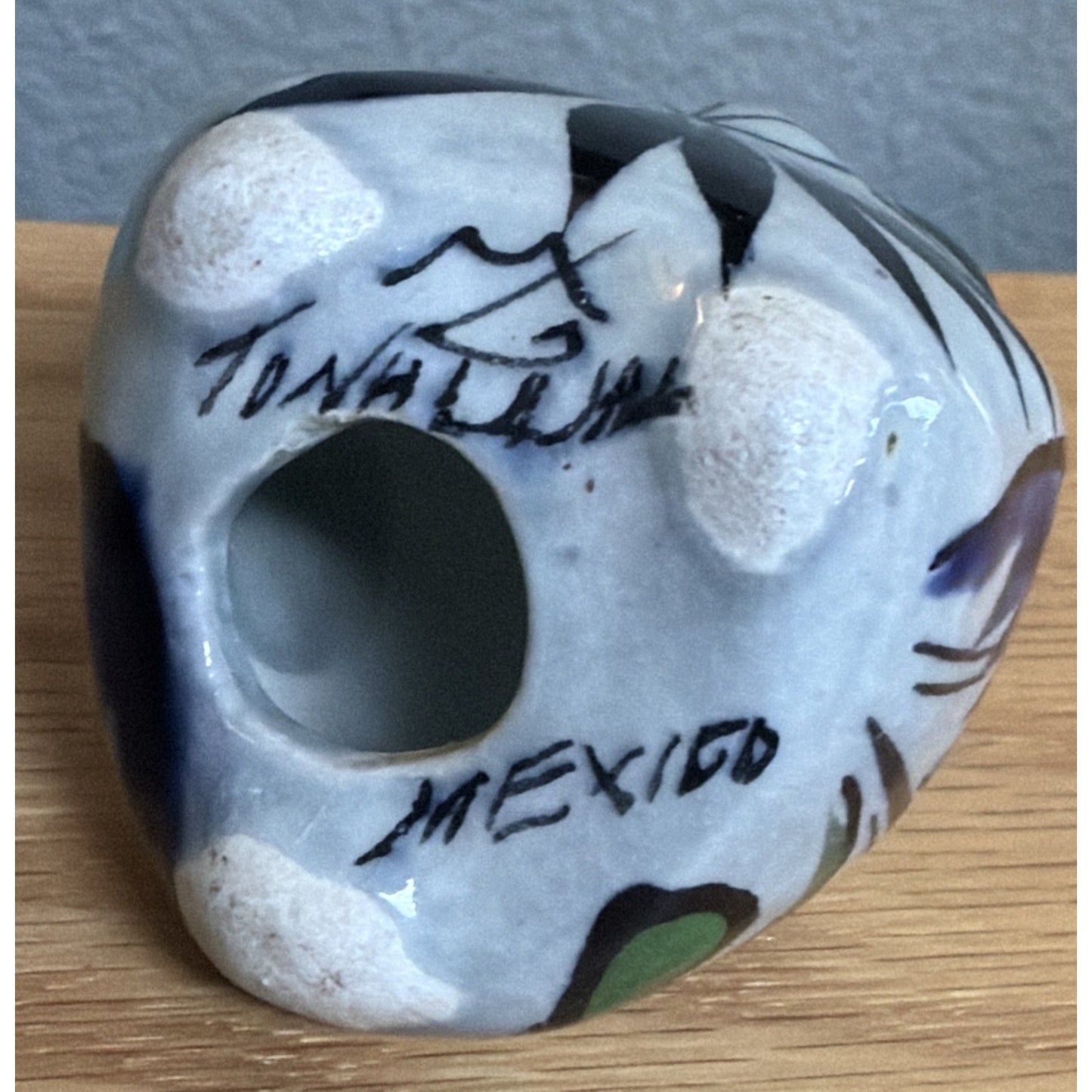 Vintage Mexican Tonala Pottery Owl Hand Painted Glazed Floral Signed As Is