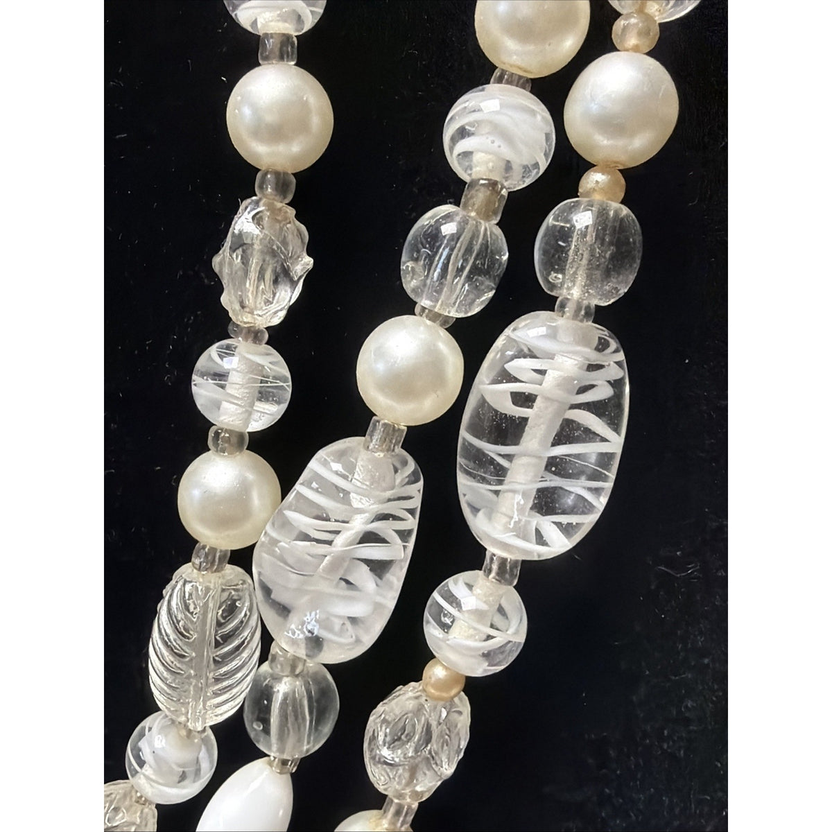 Vintage Japan Multi Strand Beaded Necklace Art Glass Faux Pearl Lucite Molded