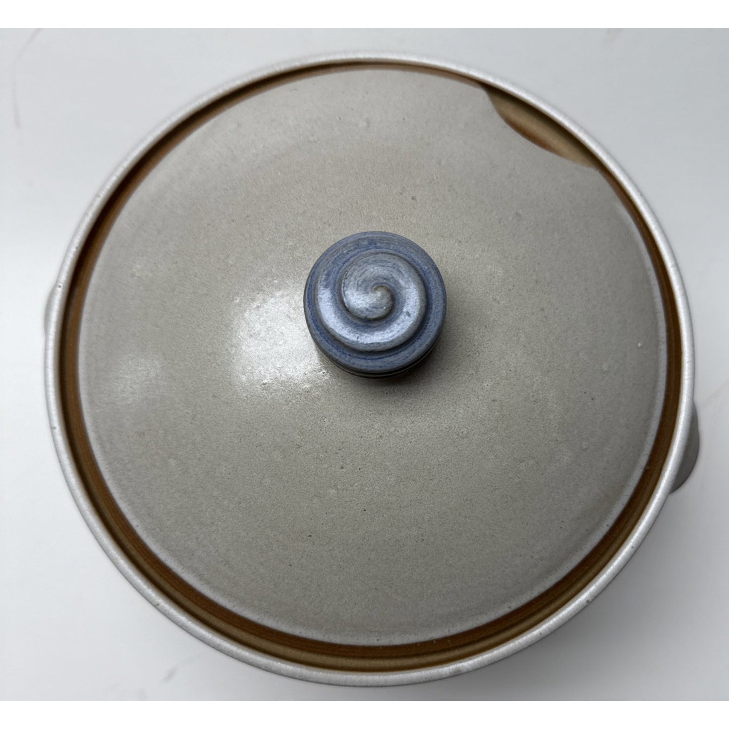 Noble Studio Art Pottery Casserole Lidded Trillium Blue White Handles