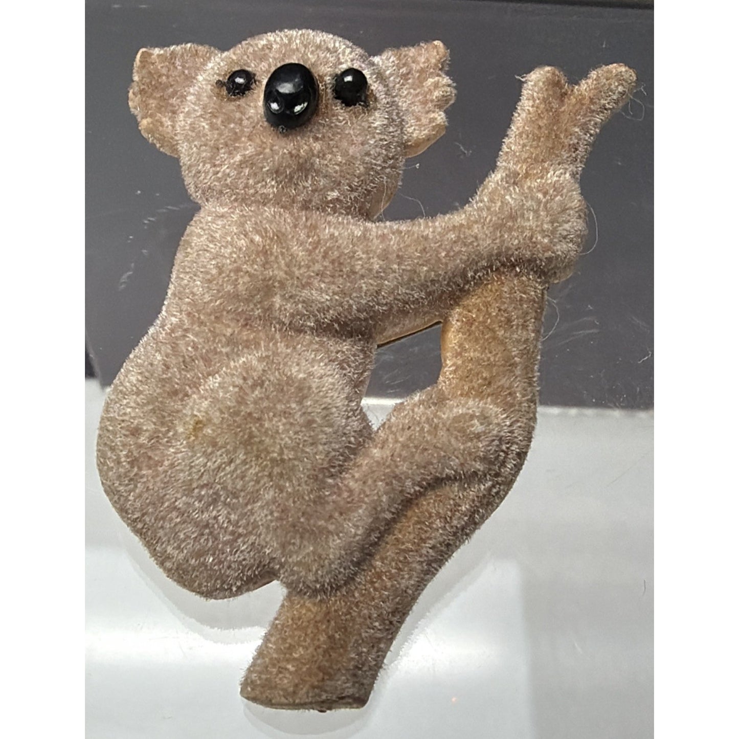 Vintage Flocked Koala Bear Pin Brooch Black Brown