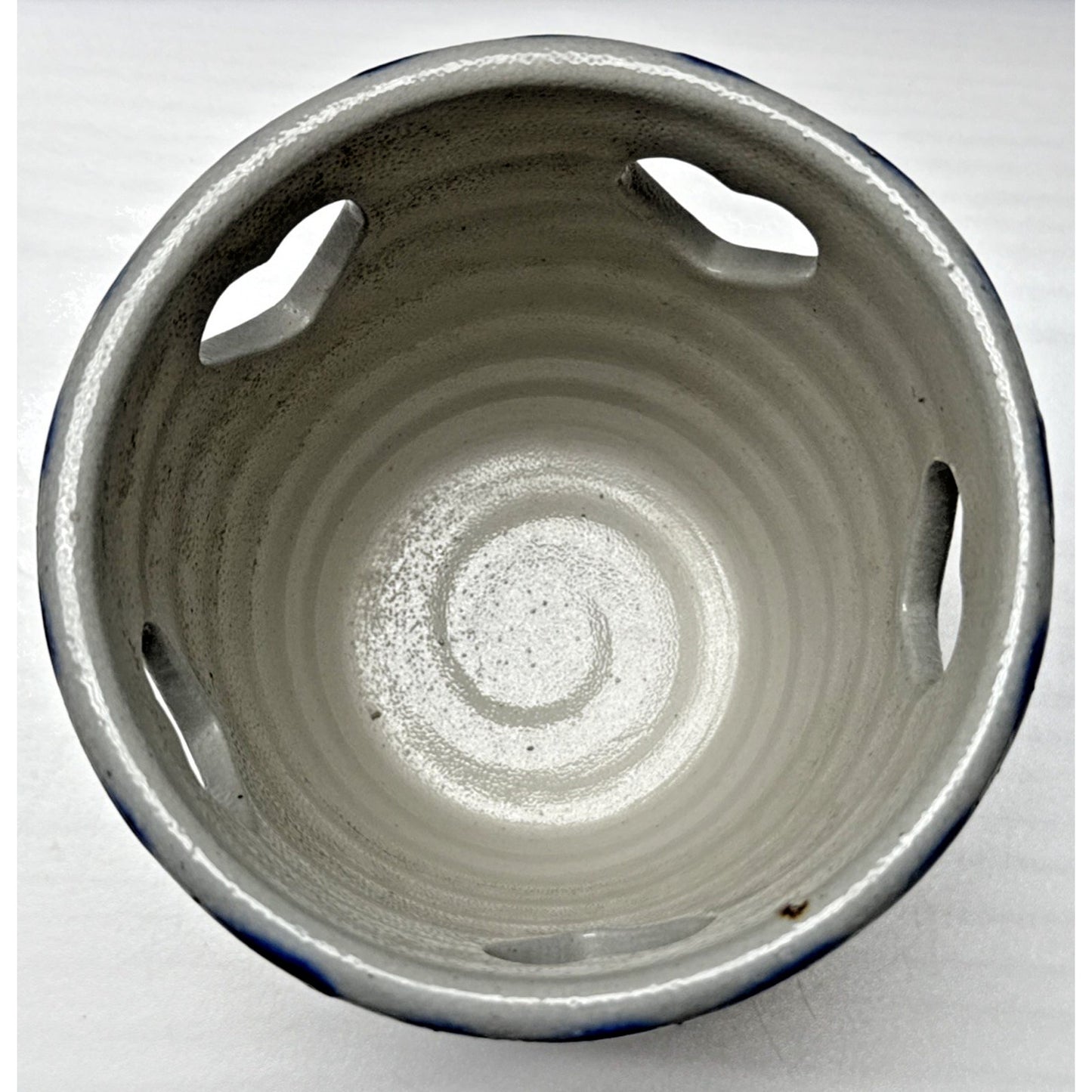 Vintage Eldreth Pottery Salt Glaze Reticulated Heart Crock Bowl Candle Holder