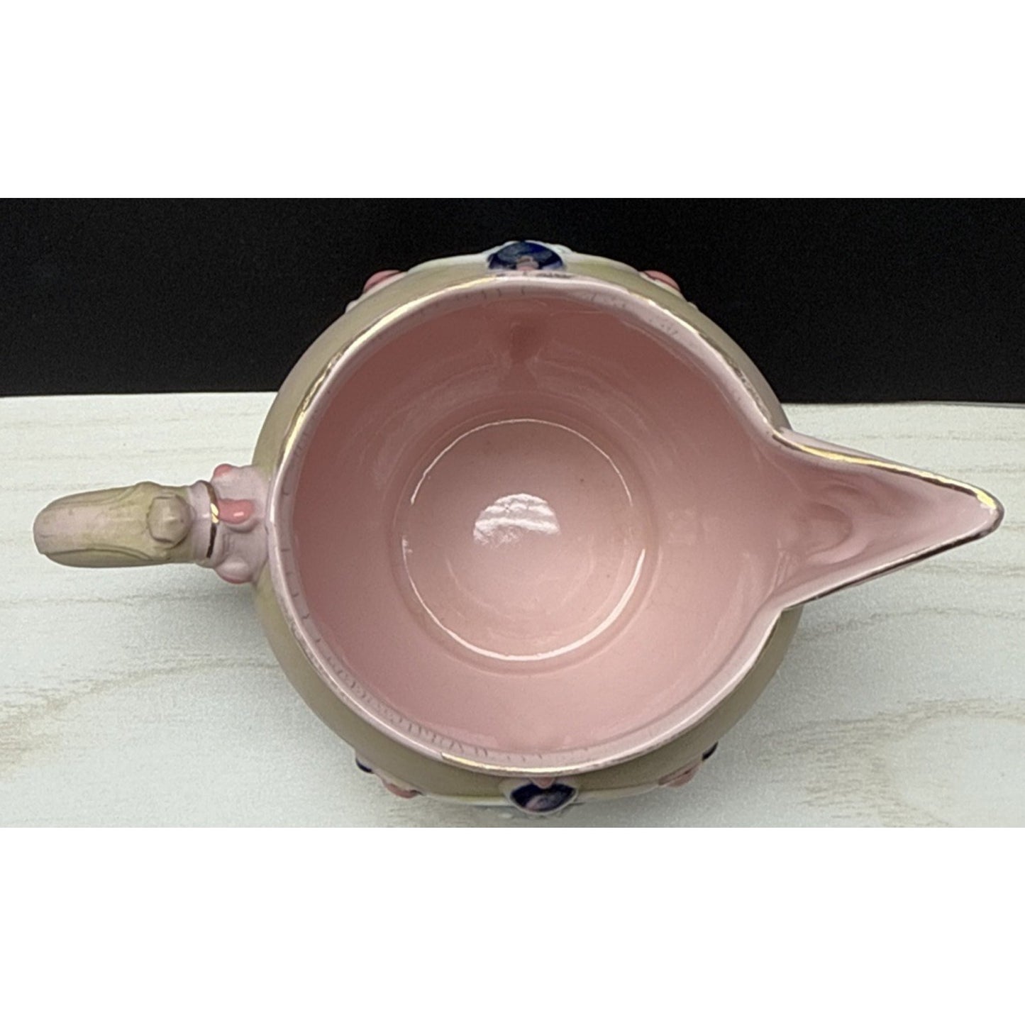 Antique Schafer Vater Bisque Porcelain Pink Jeweled Cameo Pitcher Creamer As Is