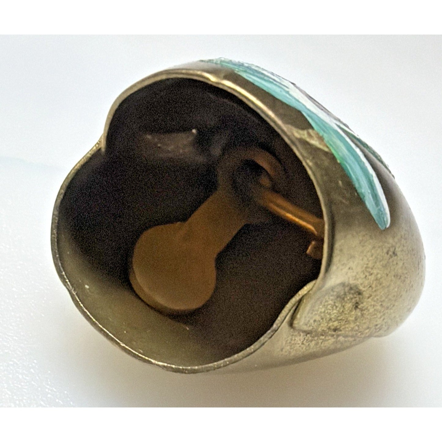 Vintage Gold Metal Brass Cow Bell Hand Painted Flower Blue Floral Liechtenstein
