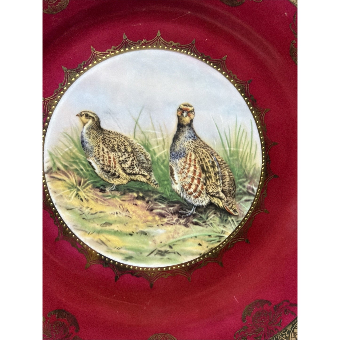 Vintage STW Bavaria Game Plate Pink Fuchsia Quail Gold Gilt Trim Ornate