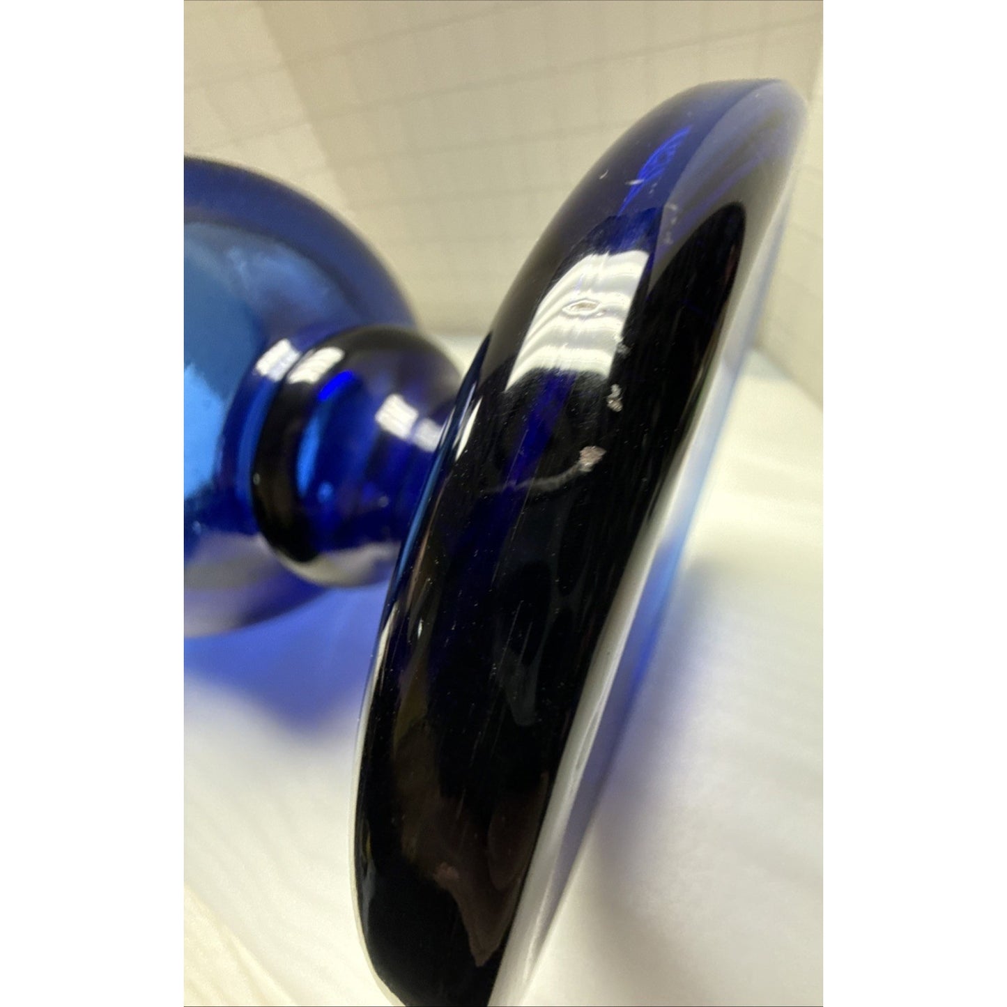 MCM Czech Bohemian Cobalt Blue Blown Glass Vase Urn Trophy Style Footed As Is