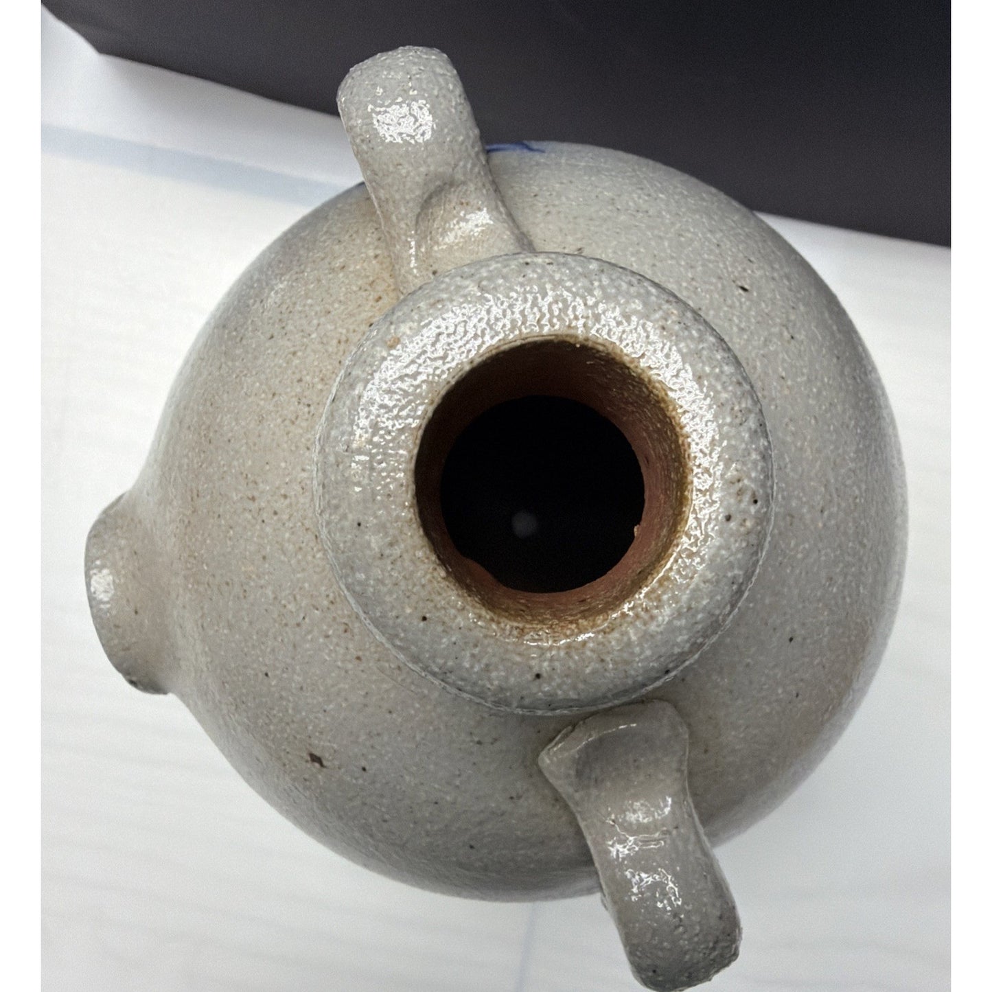 Vtg Rowe Pottery Works Salt Glazed Stoneware Jug Birdhouse Handles Bird House