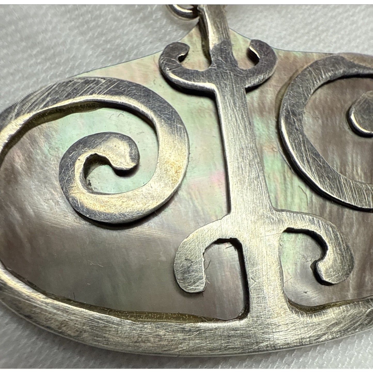 Vintage Sterling Silver Overlay Shell Nacre Earrings Large Ornate Filigree