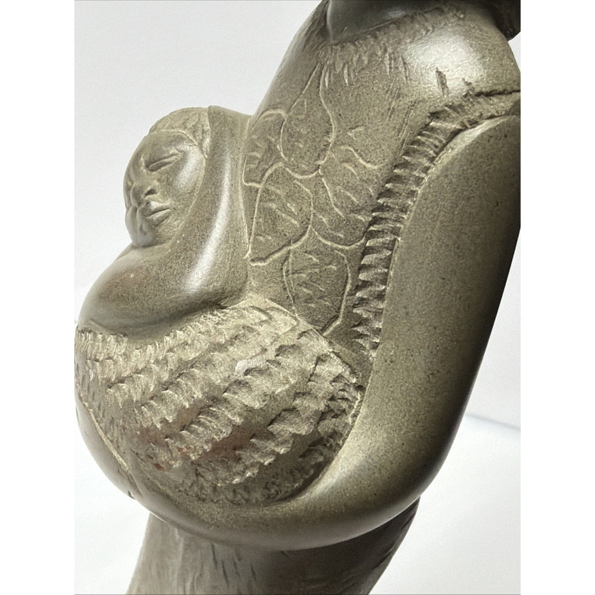 Vintage Haitian African Carved Soapstone Sculpture Mother Child Detailed Faces