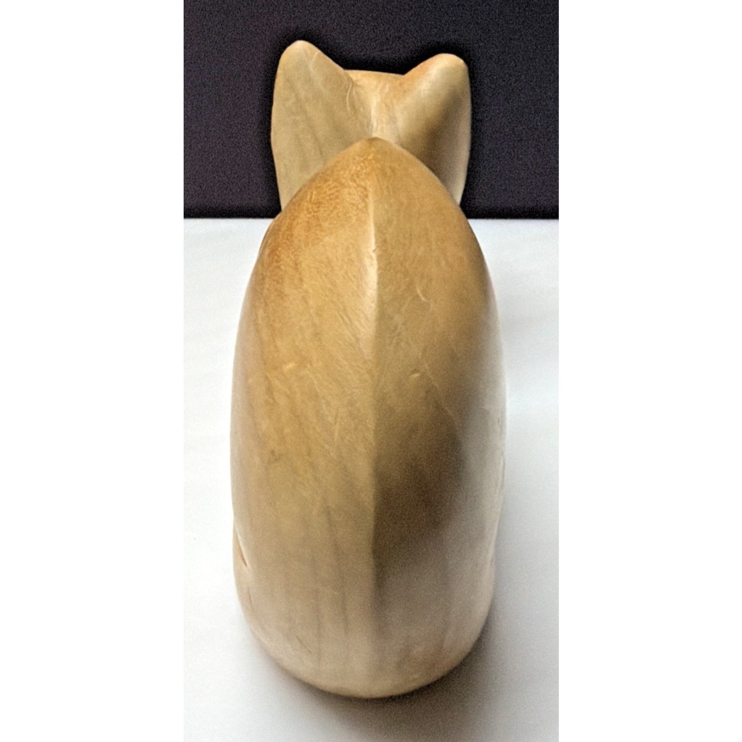 Folk Art Whimsey Hand Carved Solid Wood Cat Figurine Crouched Statue