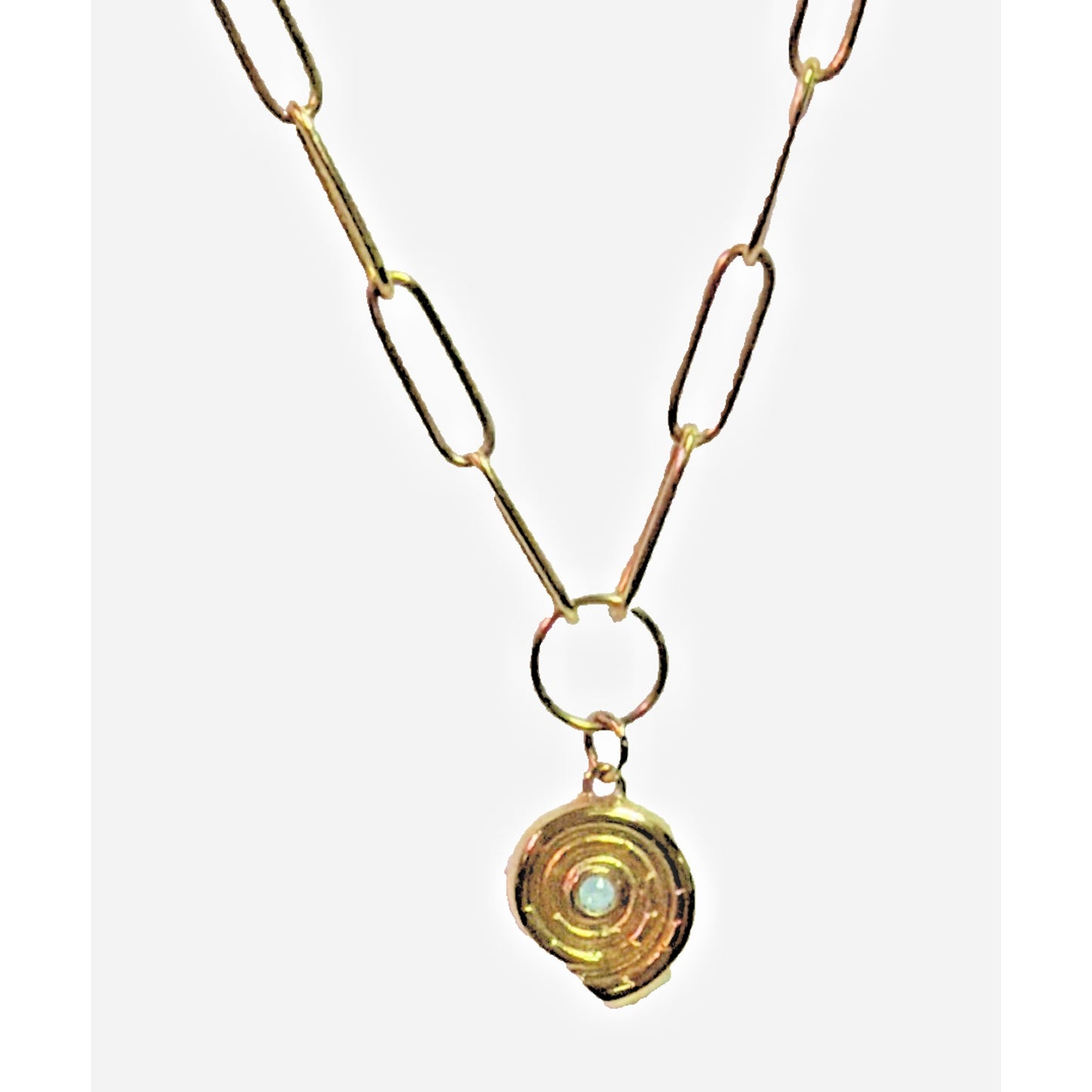 Spartina Moon Shell Pendant Necklace 20" 14k Gold Plate Paperclip Chain Snail