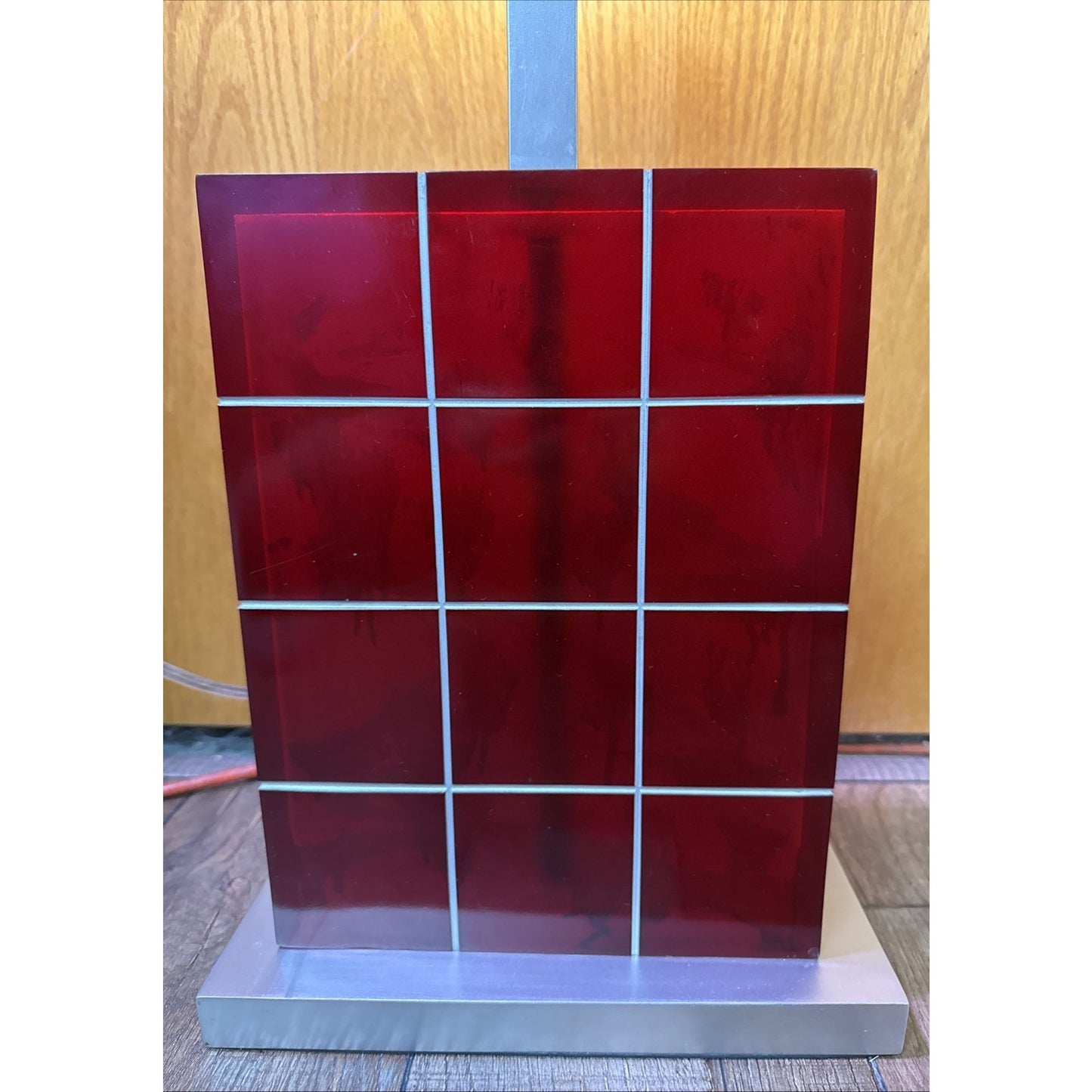 Vintage Modern Geometric Red Lucite Block Acrylic Stacked Lamp Metal Base As Is