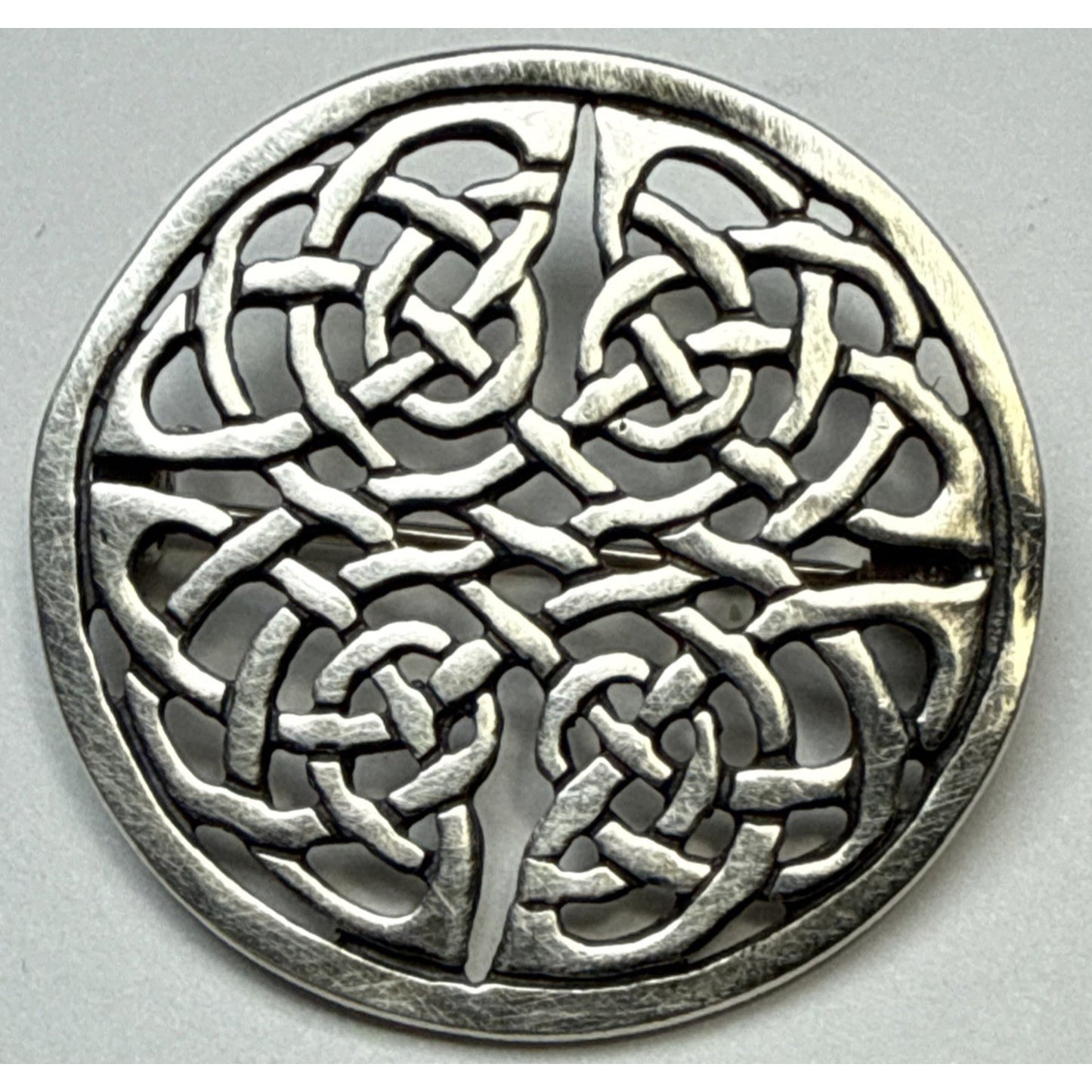 Vintage 925 Sterling Silver Viking Celtic Knot Pin Brooch Round Ornate 5.07g