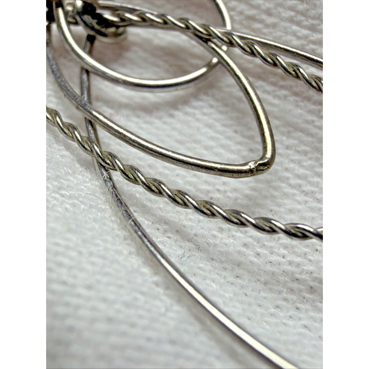 Modernist Sterling Silver Triple Hoop Dangle Drop Earrings Teardrop Elongated